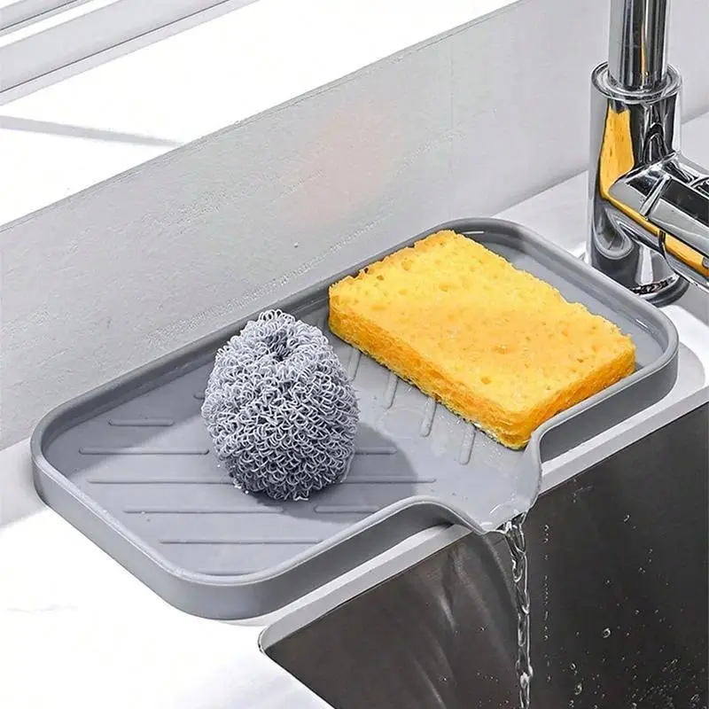 2-Pack Synthetic Silicone Sink Drying Mats - Non-Slip, Scratch Resistant, Long-Lasting Kitchen Cleaning Accessories with Built-In Sponge Holder, Fast Draining, Space-Saving Indoor Recreation Gadgets