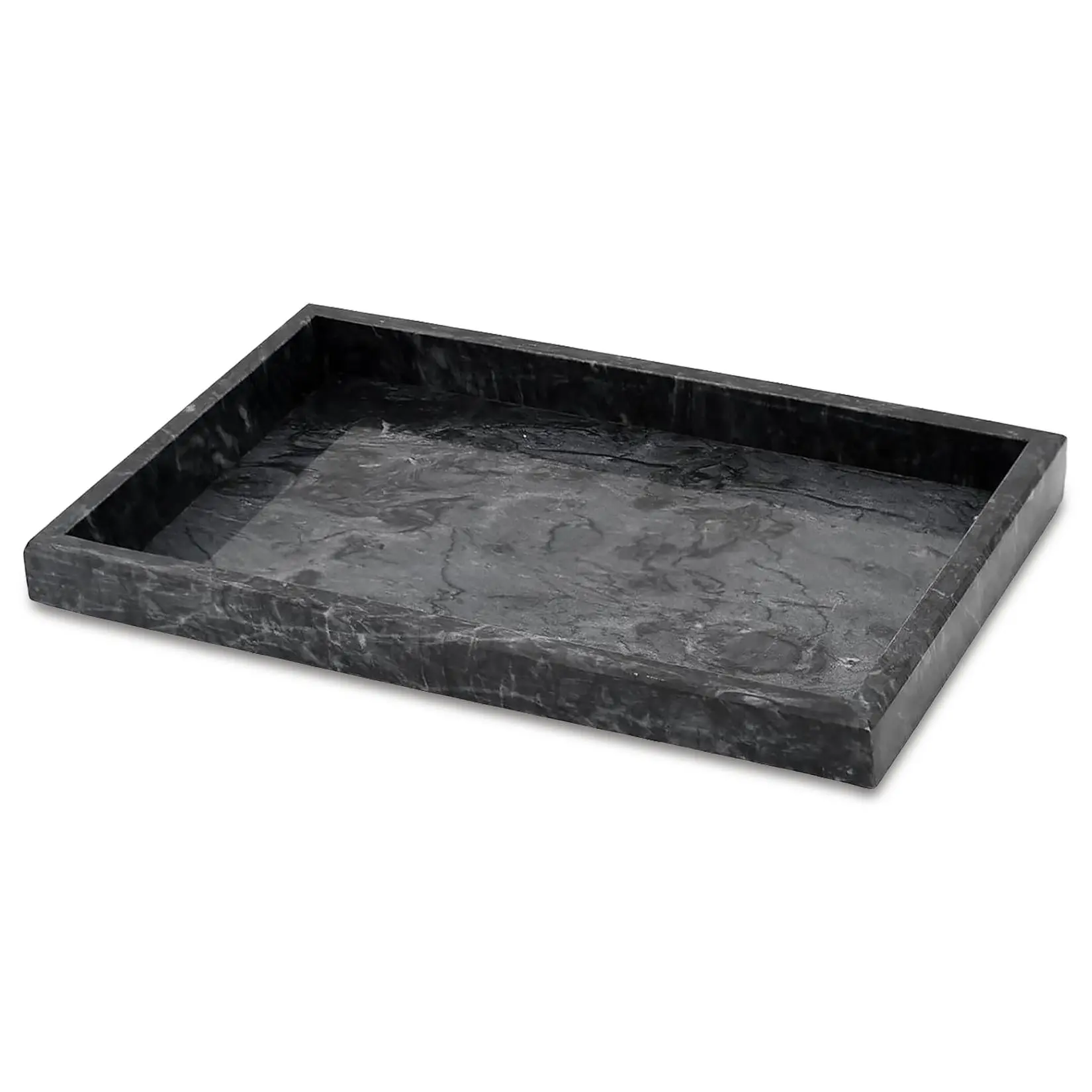 Large Size Ocean Gray Marble Vanity Tray - Modern Luxury Stone Organizer for Bathroom Countertop Wipe, Soap, Perfume, Jewelry - Elegant Home Bathroom Supply Accessory