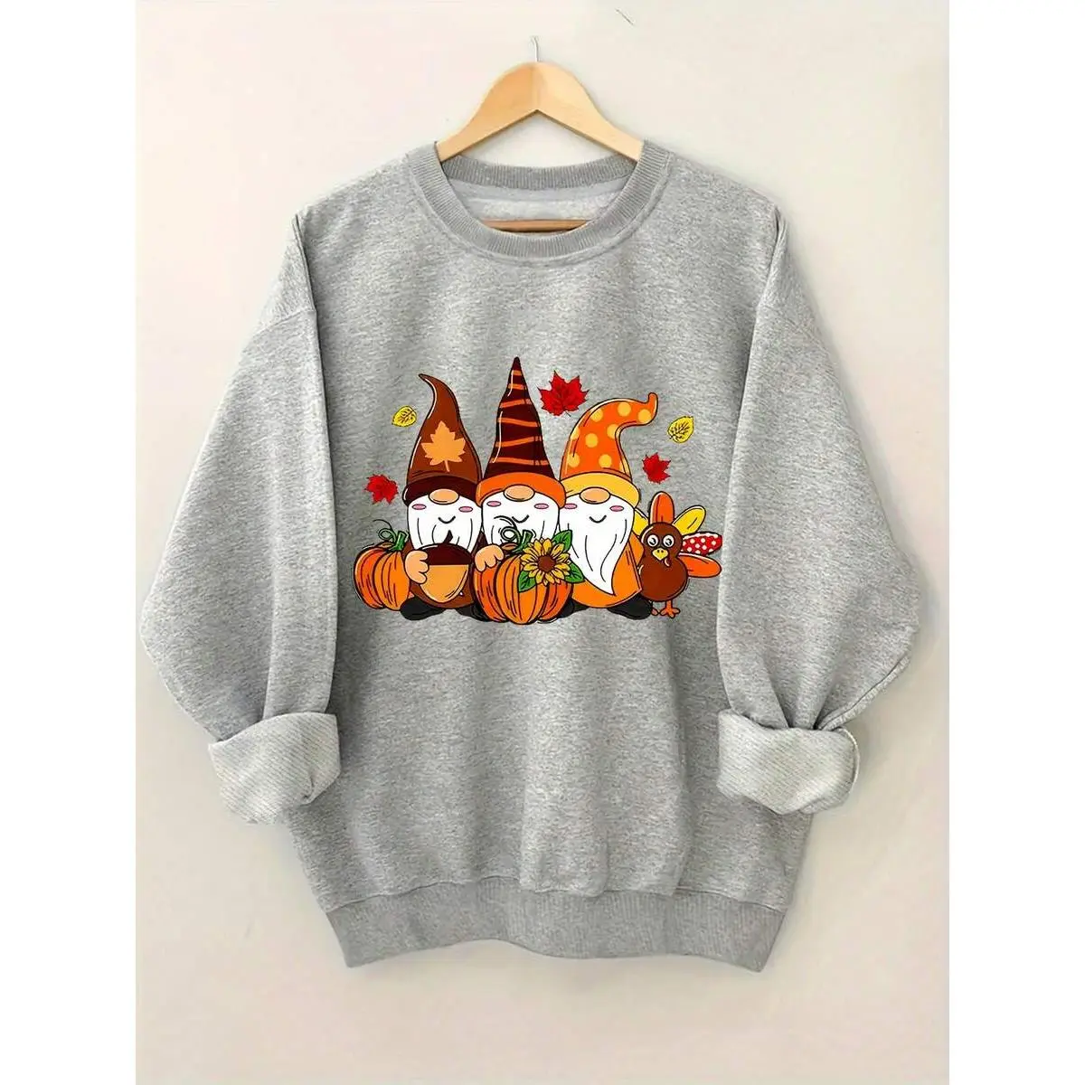 Women's Plus Size Comfortable Halloween Pumpkin Print Sweatshirt - Casual Crew Neck Long Sleeve Pullover, Machine Washable