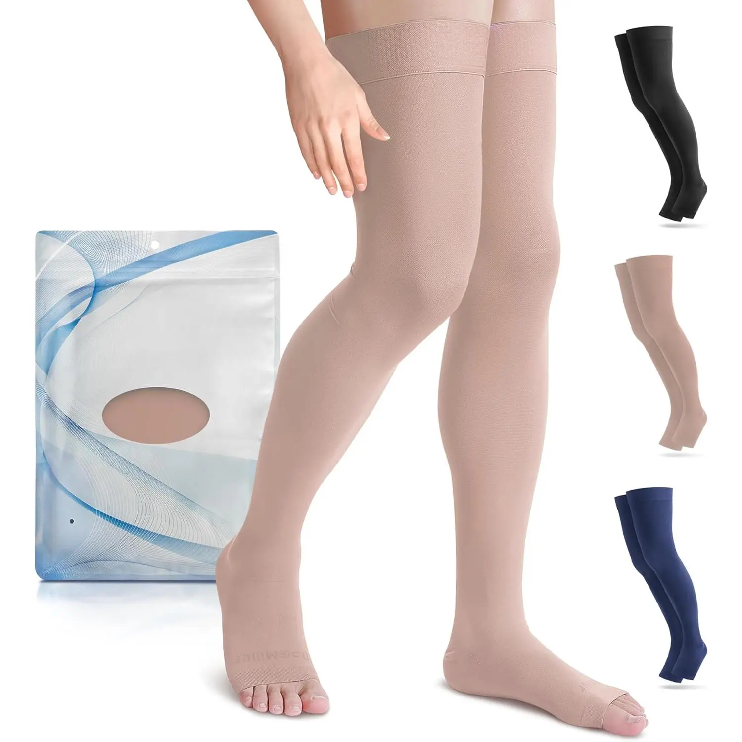 Maternity Pull-On Stretchable Thigh High Open Toe Compression Stockings - 15-20mmHg, Varicose Veins Support, Yes for Adults, No, No Warning Applicable