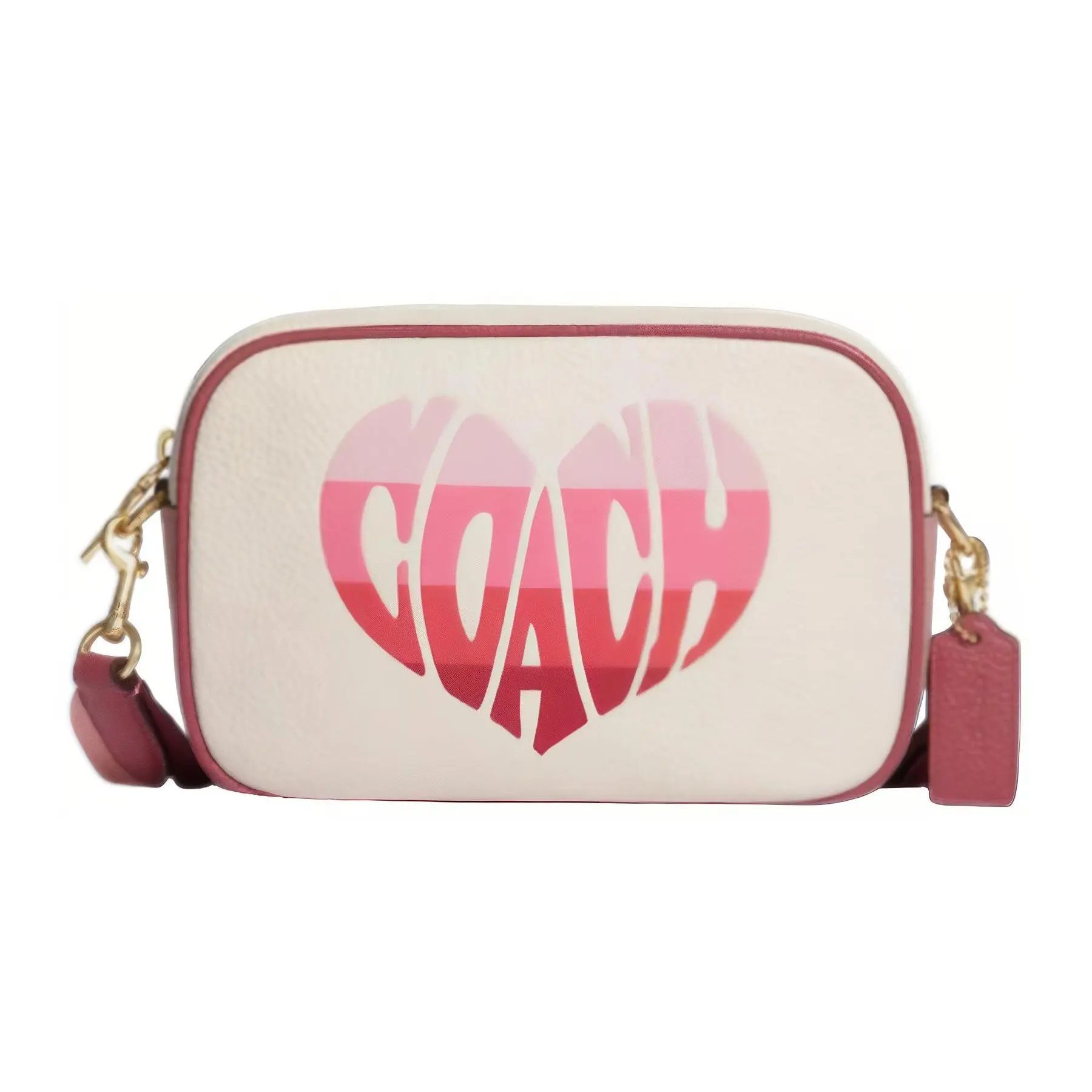 COACH Jamie 20 Gradient Heart Zippered Crossbody Bag – Pebbled Leather, Small Size, Women’s White and Pink