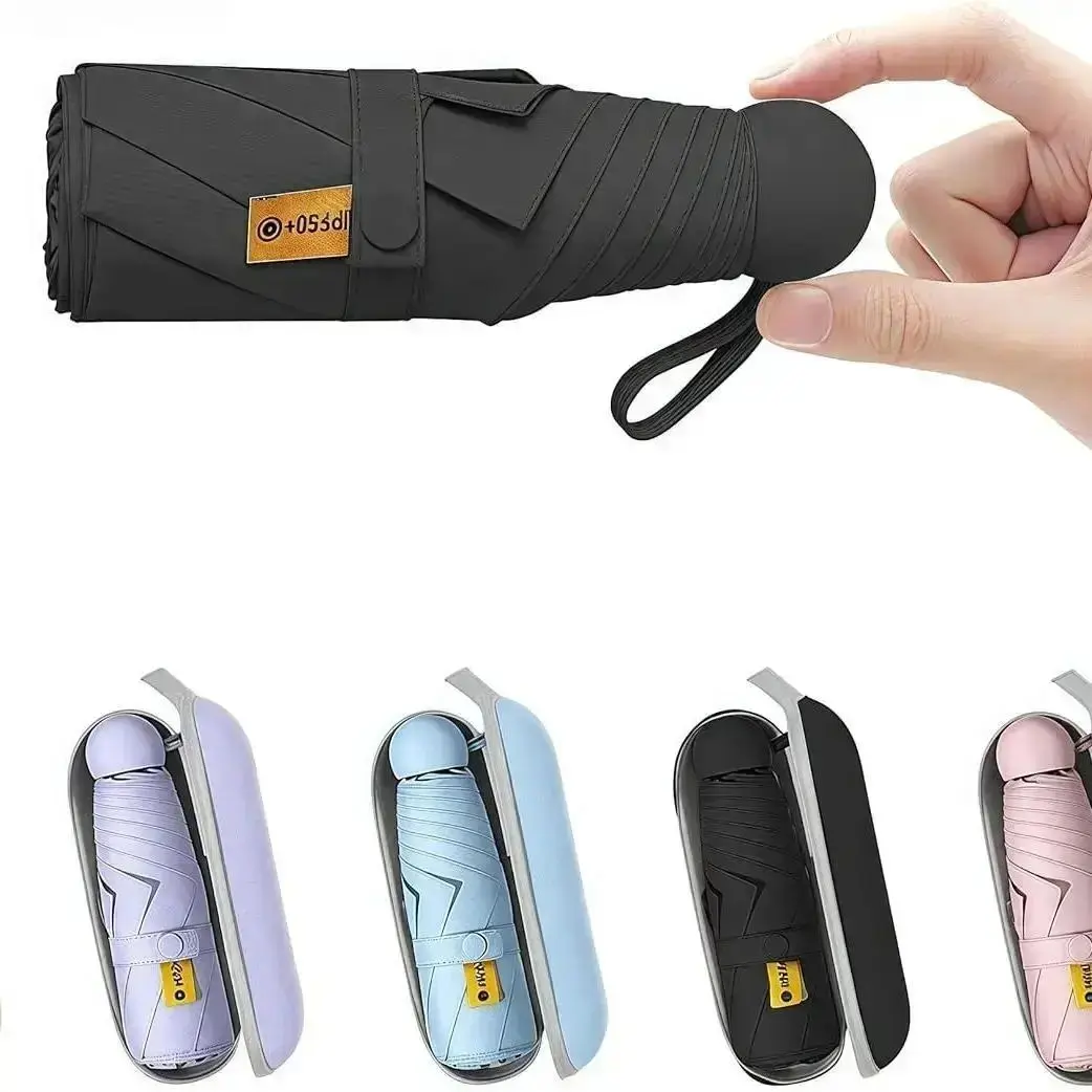 Foldable Lightweight Windproof Mini Travel Umbrella With Storage Case, UV Protection Portable Outdoor Sun Rain Umbrella For Daily Commute & Trips