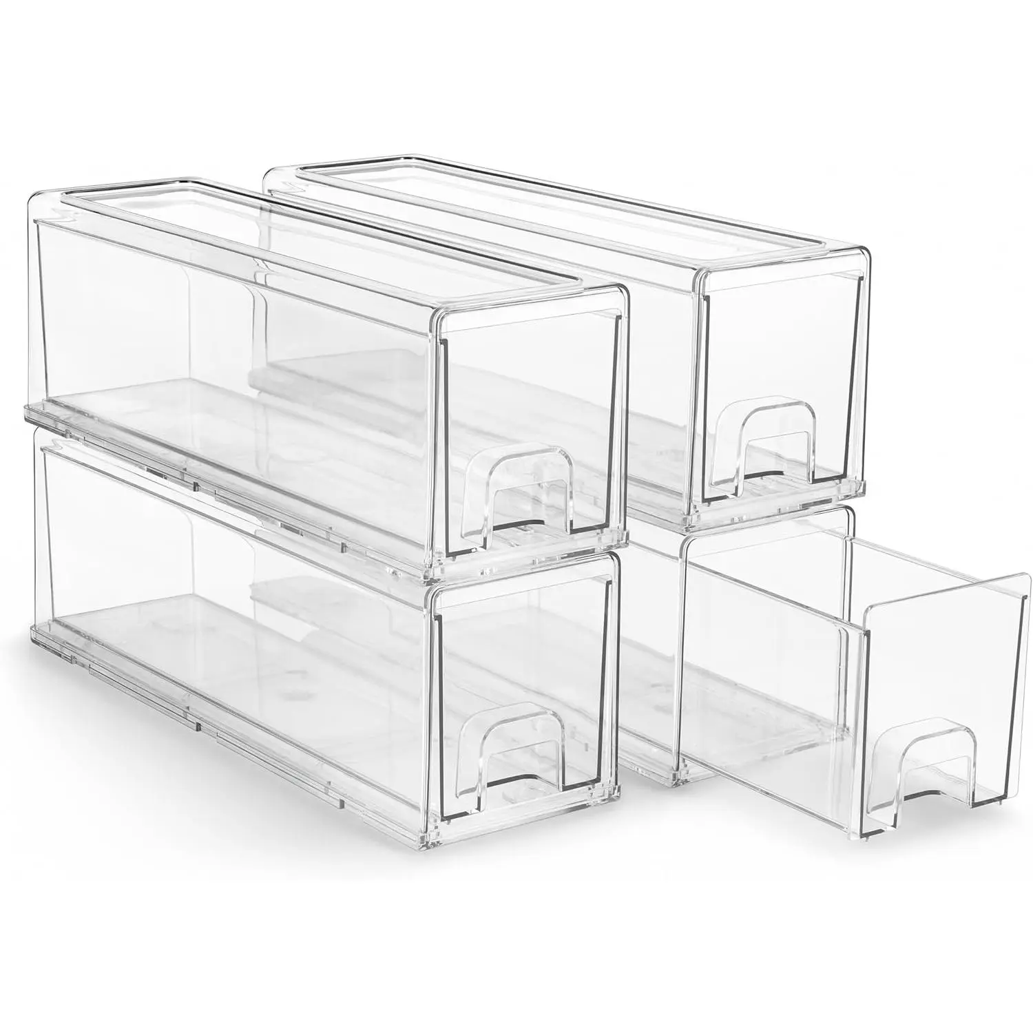 Small Clear Stackable Storage Drawers – 4-Pack Plastic Organizer Bins with Handles – Stackable Pull-Out Storage Drawers for Closet, Pantry, Office, Bathroom, Craft, and Toy Organization