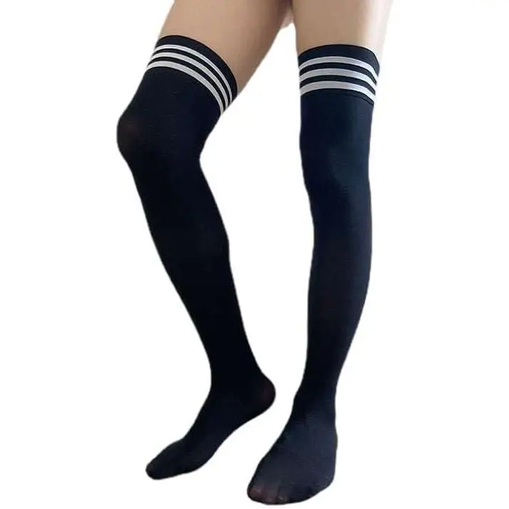 Mens Sexy Sports Stocking Sport Long Tube Socks Striped Over Knee thin High Socks for Men