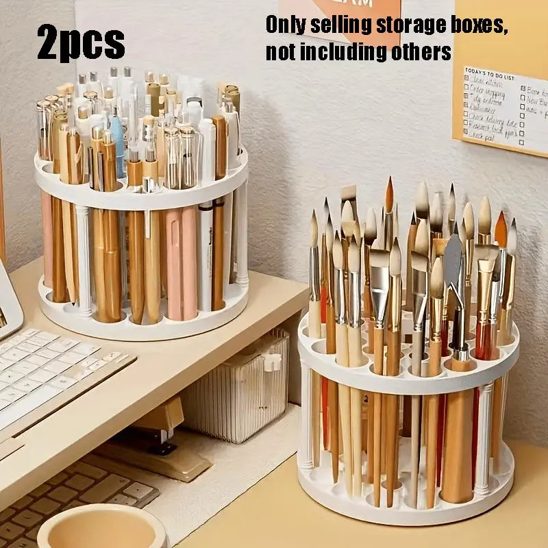 360° Rotating Brush Holder, Ceramic Coated Plastic Insert Stand, Multifunctional Space-Saving Desktop Organizer for Art Brushes, Pens, Makeup Tools
