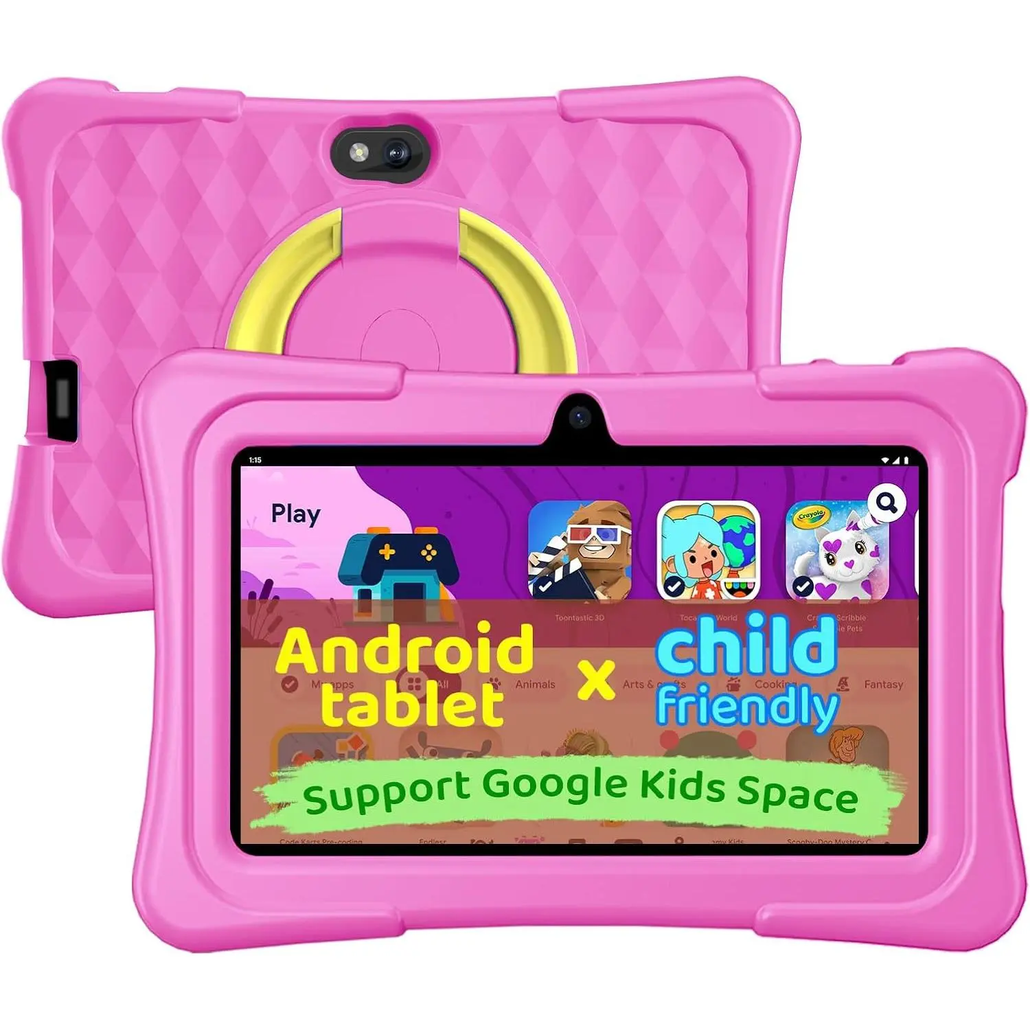 aiprotablet Kids Tablet, 7 inch Android Tablet for Kids, 6GB+32GB 1TB Expand, Quad-Core Toddler Tablets with Case, BT, WiFi, Parental Control, Games, Dual Camera (Pink)