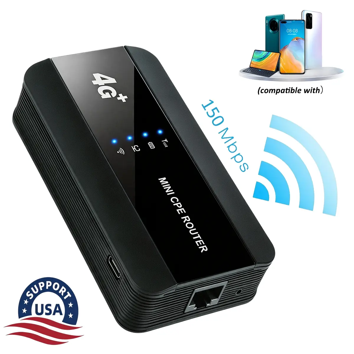 4G LTE Portable WiFi Cellular Hotspot, Mobile Travel Router with SIM Slot, Supports multiple device connections, 3000mAh Rechargeable Battery, High Speed Pocket WiFi for Travel RV Camping Outdoor