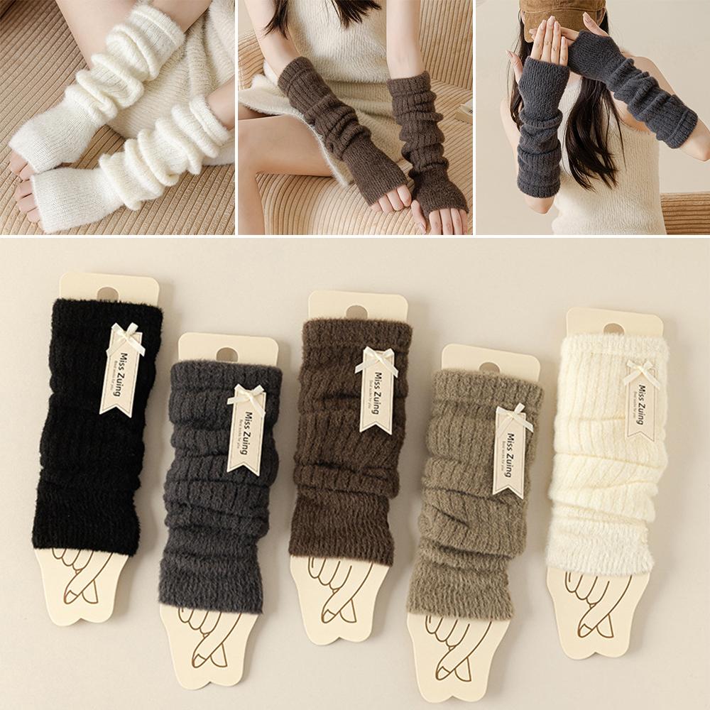 Plush knitting Fingerless Gloves Women Winter Warm Arm Sleeve Soft Stacked Half Sleeves Arm Warmer Fine Mitten Casual Punk Glove