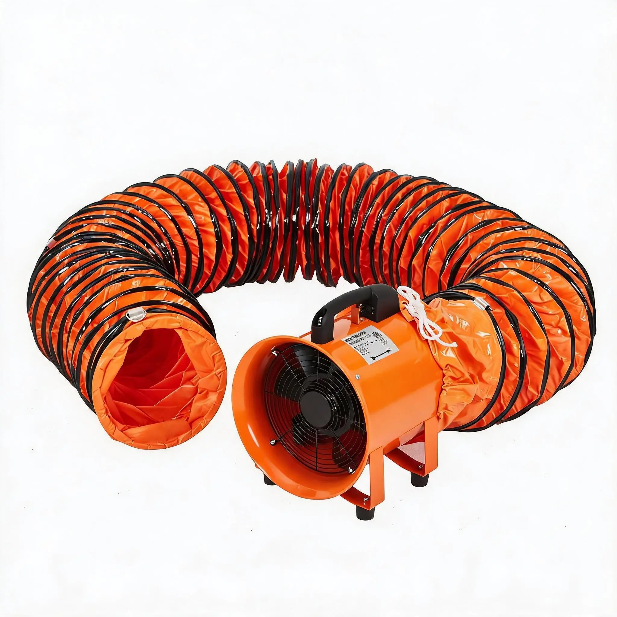 High Speed & Low Noise Industrial Blower Fan - 8 Inch Portable Air Mover with 1100 CFM, 3500 RPM, 32.8ft Flexible Duct Hose, Utility Ventilator for Basements, Workshops, Warehouses - Orange, 8/10 Inch,5/10 M