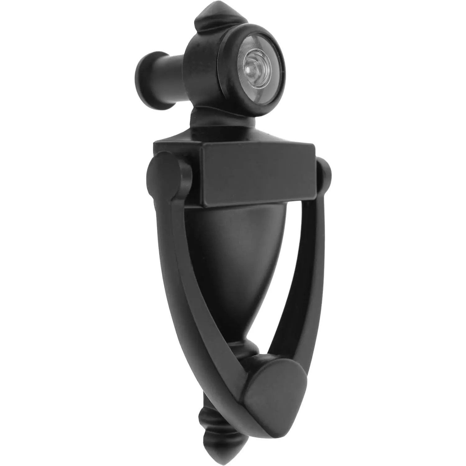 Elegant 5 Inch Matte Black Door Knocker with 180  Peephole -  for Front Door  - Includes Door Viewer Peephole and Door Knockers for Front Door