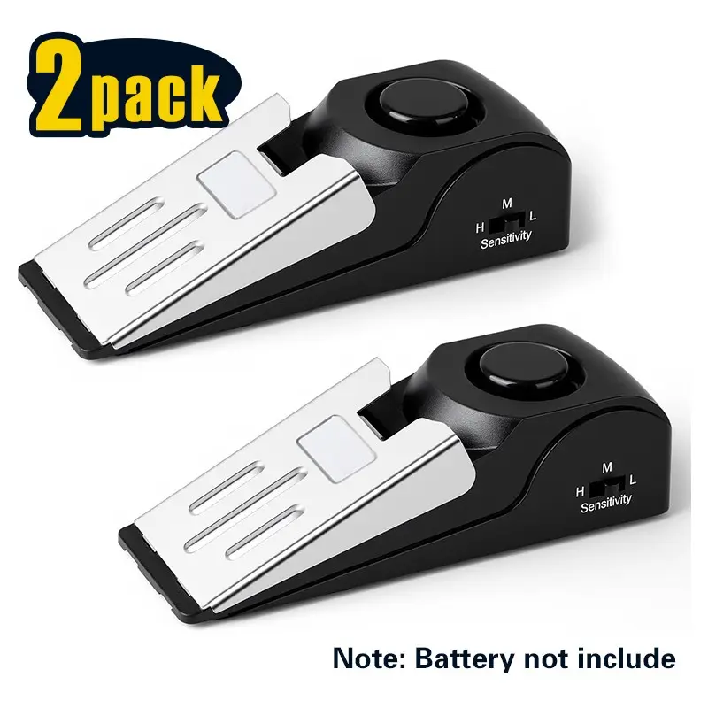 2 Pack Door Stop Alarm, Door Stopper with 120DB High Decibel Alert Security Alarm, Floor Wedge Door Stop Siren with Siren Functionality, Door Security Devices for Traveling, Apartment, Hotel and Home, Black