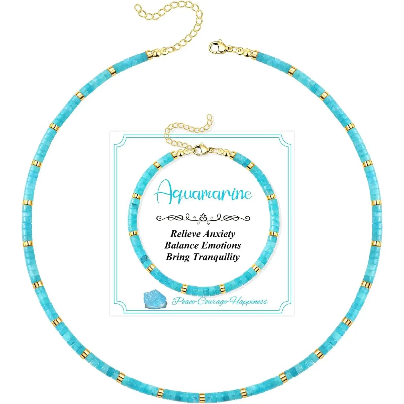 2PCS Boho Beaded Gemstone Necklace & Bracelet Set – Colorful Crystal Choker, Rainbow Summer Beach Jewelry for Women