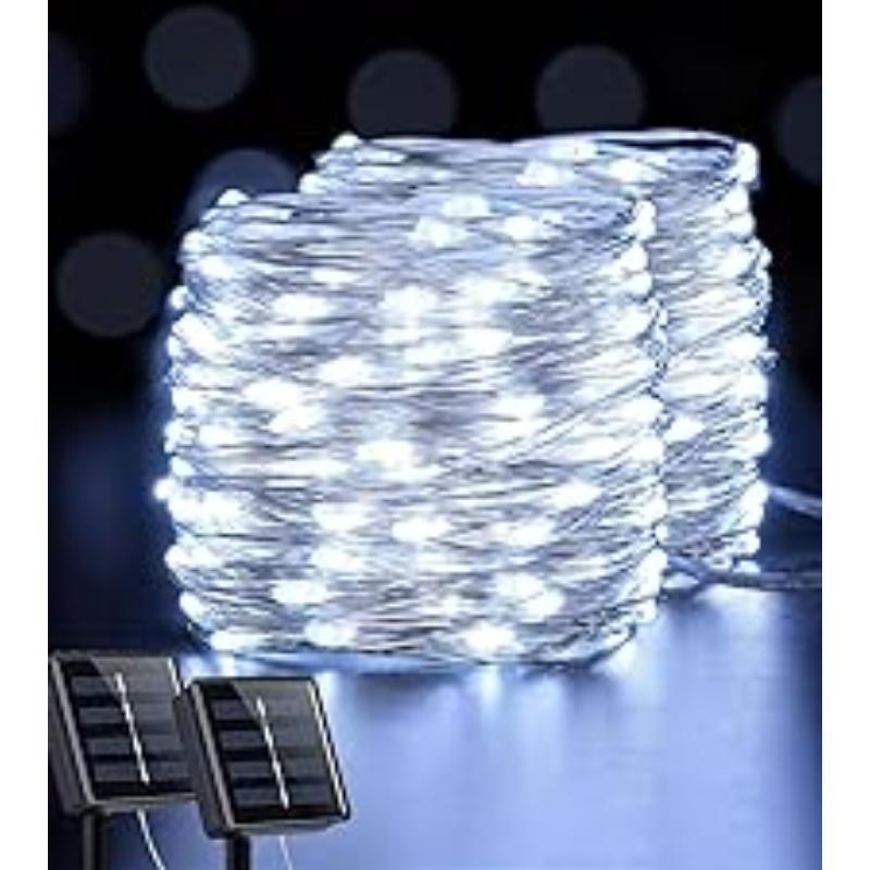 2 Pack Solar String Lights Outdoor Waterproof, Each 33FT 100 LED Outdoor, 8 Modes White Fairy Light for Outside Yard Tree Patio Garden Wedding Christmas Decorations