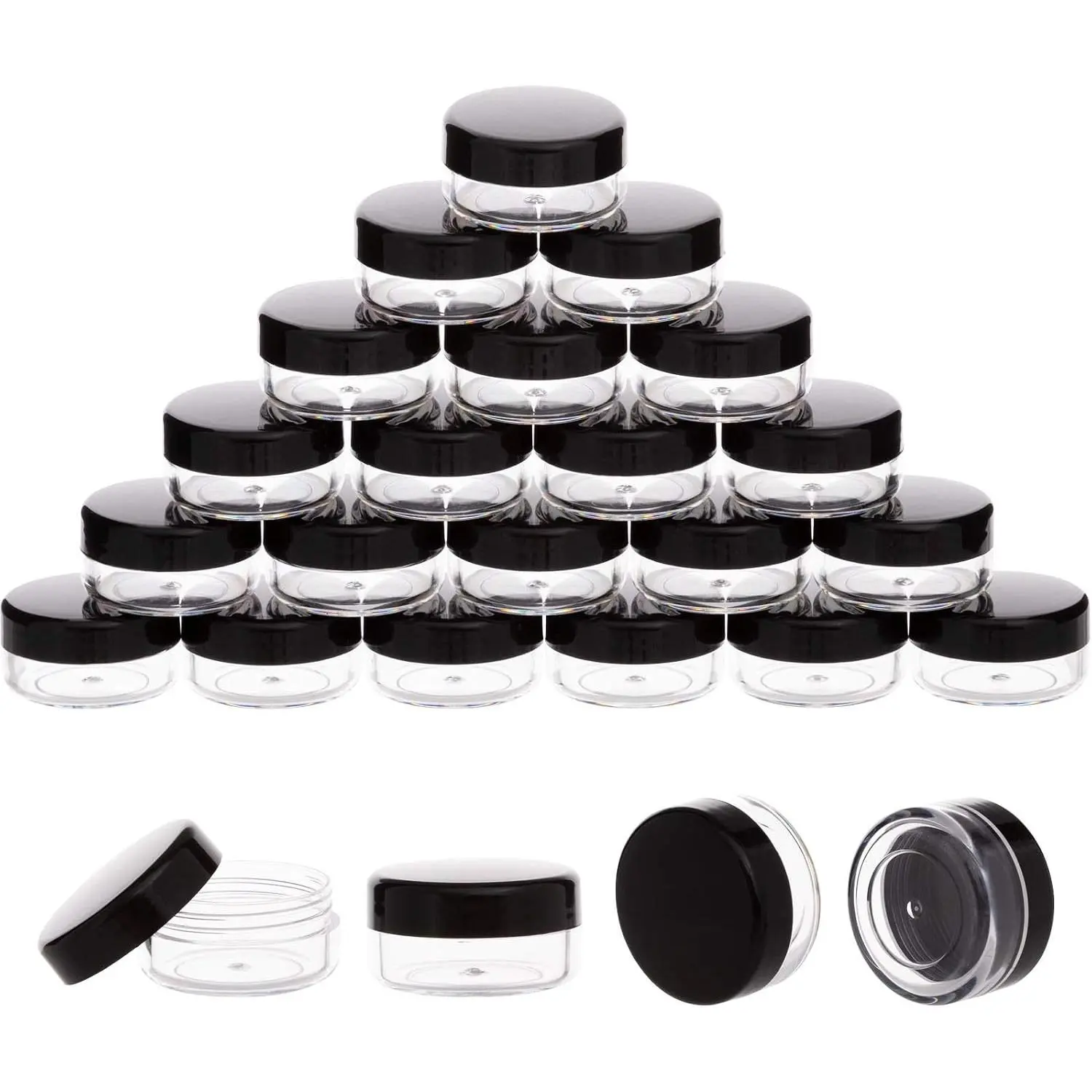 3 Gram Sample Containers with , 25 Pack Mini  Containers,  Black Sample Jars for Makeup, Lotion, Eye Shadow, , and Lip Balms