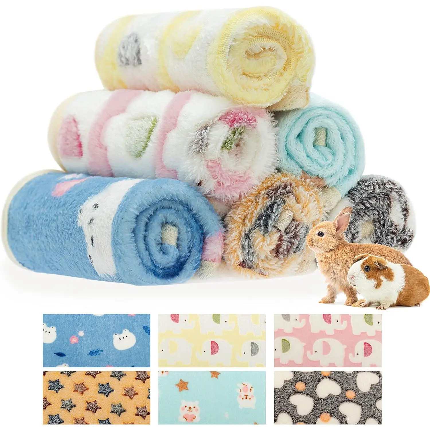 Guinea Pig Bedding Mat - 6 Pack Fleece Soft Warm Small  Blankets for Rat  Hamster Chinchilla Hedgehog Lizard - Washable Small  Cage Liners Sleep Mat Bedding Accessories