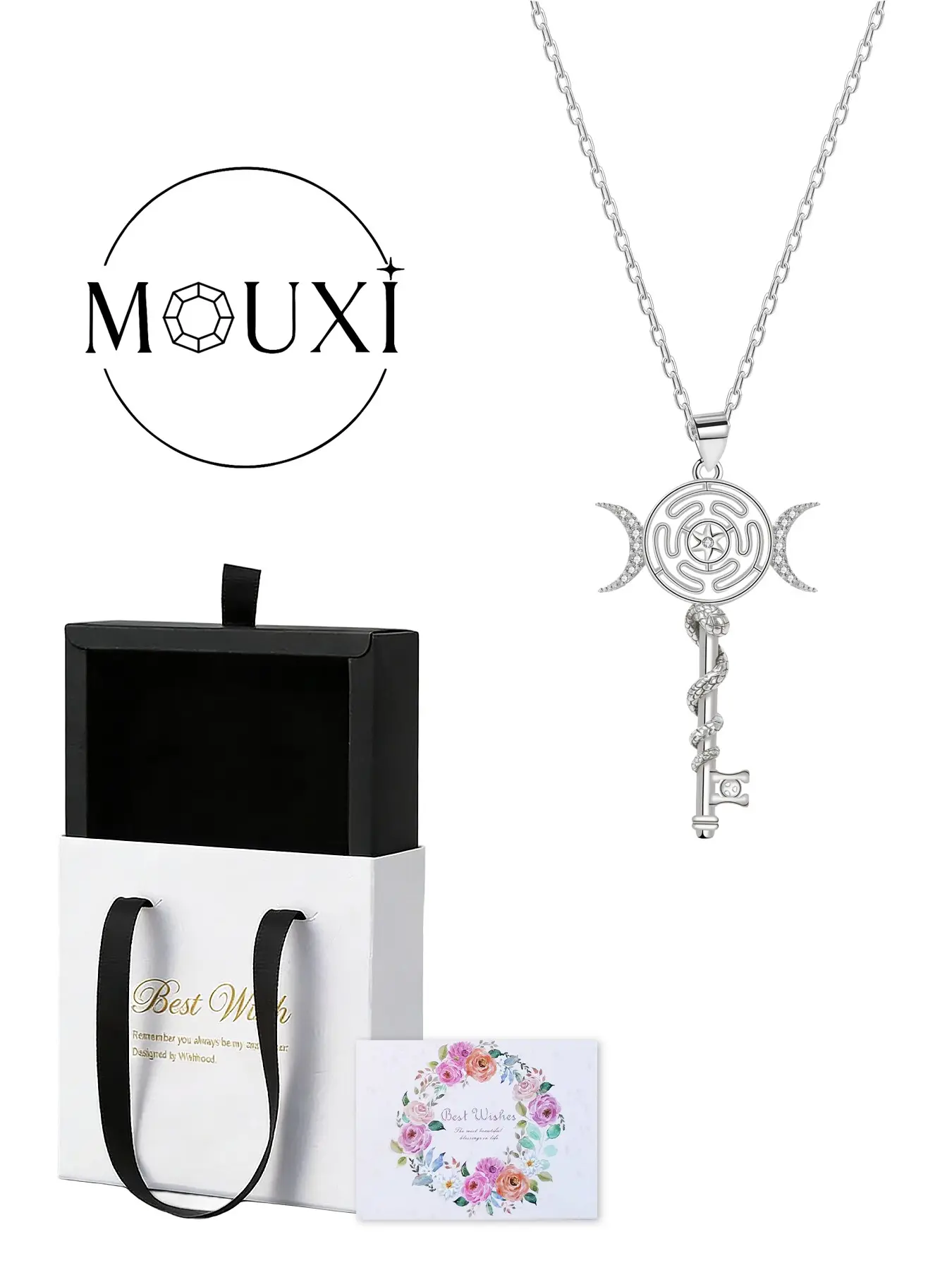 Hecate Keychain Necklace Pendant Jewelry Gift for Men Women, March Goddess Pentagon Wheel Key Charm with Box