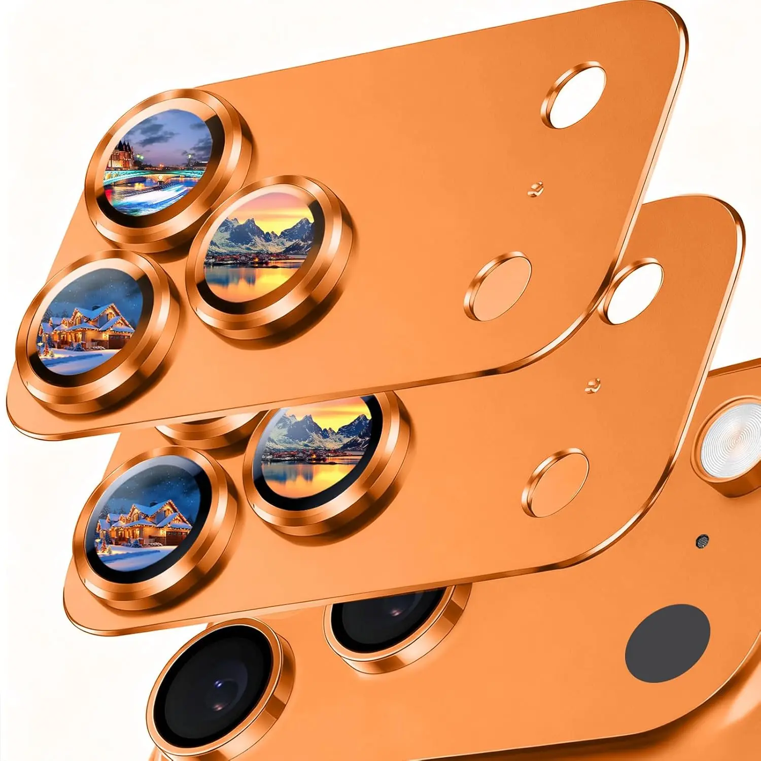 Two-Piece Silver Camera Lens Protector for iPhone 17 Pro Max Metallic Aluminum Ring with Tempered Glass Shatterproof Film