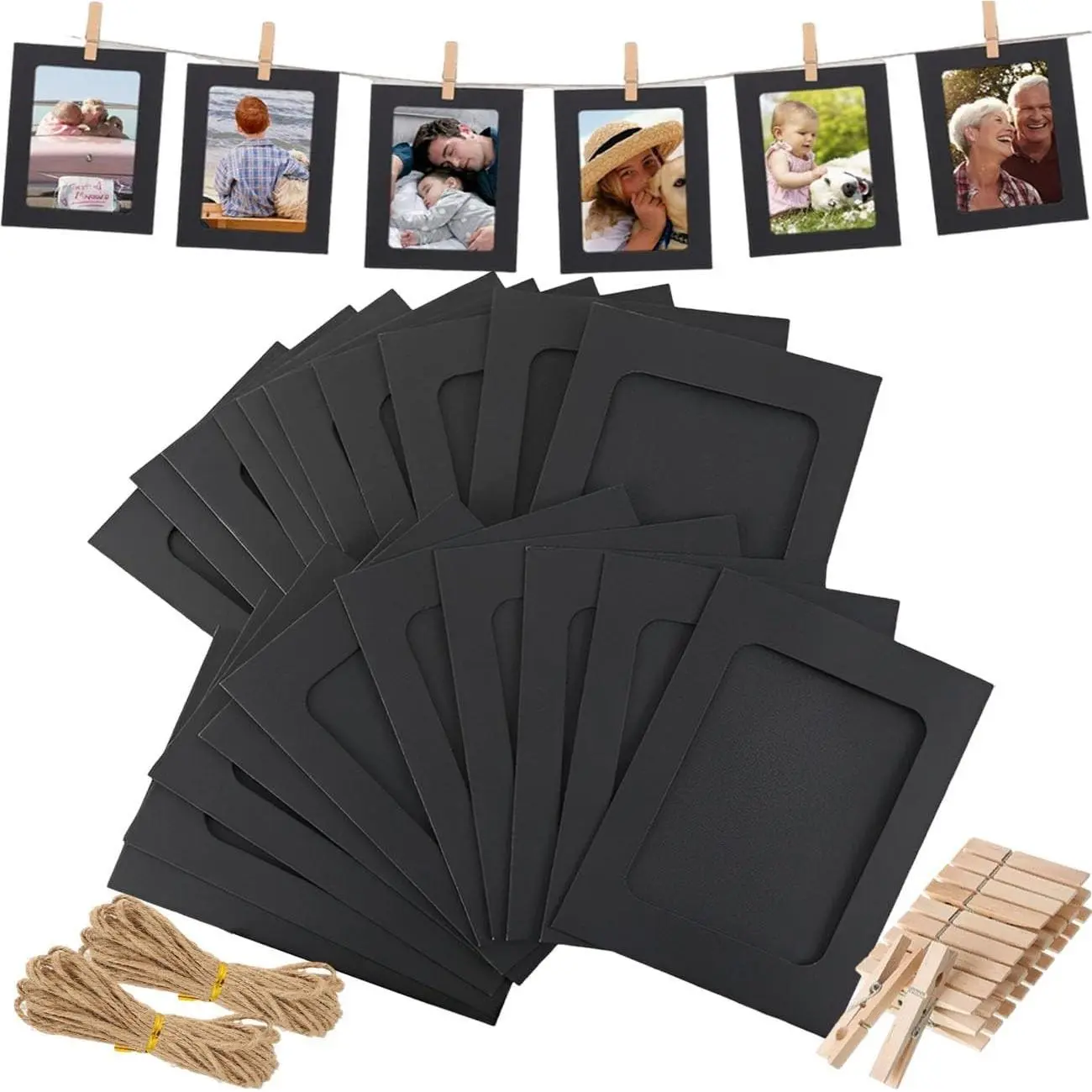 20 PCS 4x6 Paper Cardboard Picture Frames DIY Clip Photo Holders Hanging Photo Display Banner for Home Classroom Office Wedding Wall Decor