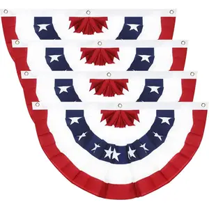1.5x3Ft 4th of July Decorations Outdoor Patriotic American Pleated Fan Flag Stars and Stripes Banner Fourth of July Veterans Labor Memorial Day Red White and Blue Decor 4Pack