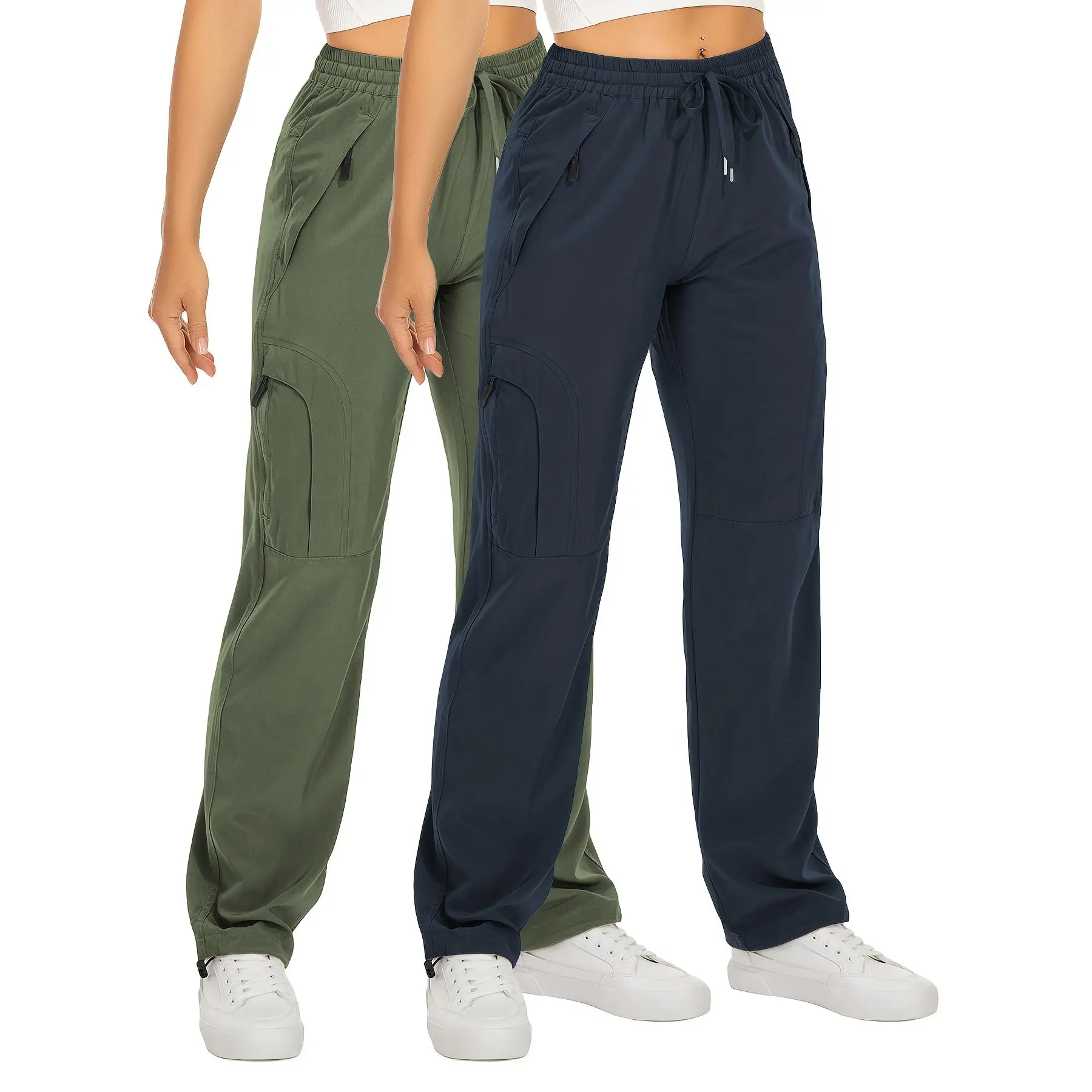 2 Pack Women's Cargo Pants, Casual Quick-Dry Moisture-Wicking Joggers with an Elastic Waist and Zipper Pockets for Outdoor Activities, Elastic Waist Pants, Casual Jogging, Pants For Women