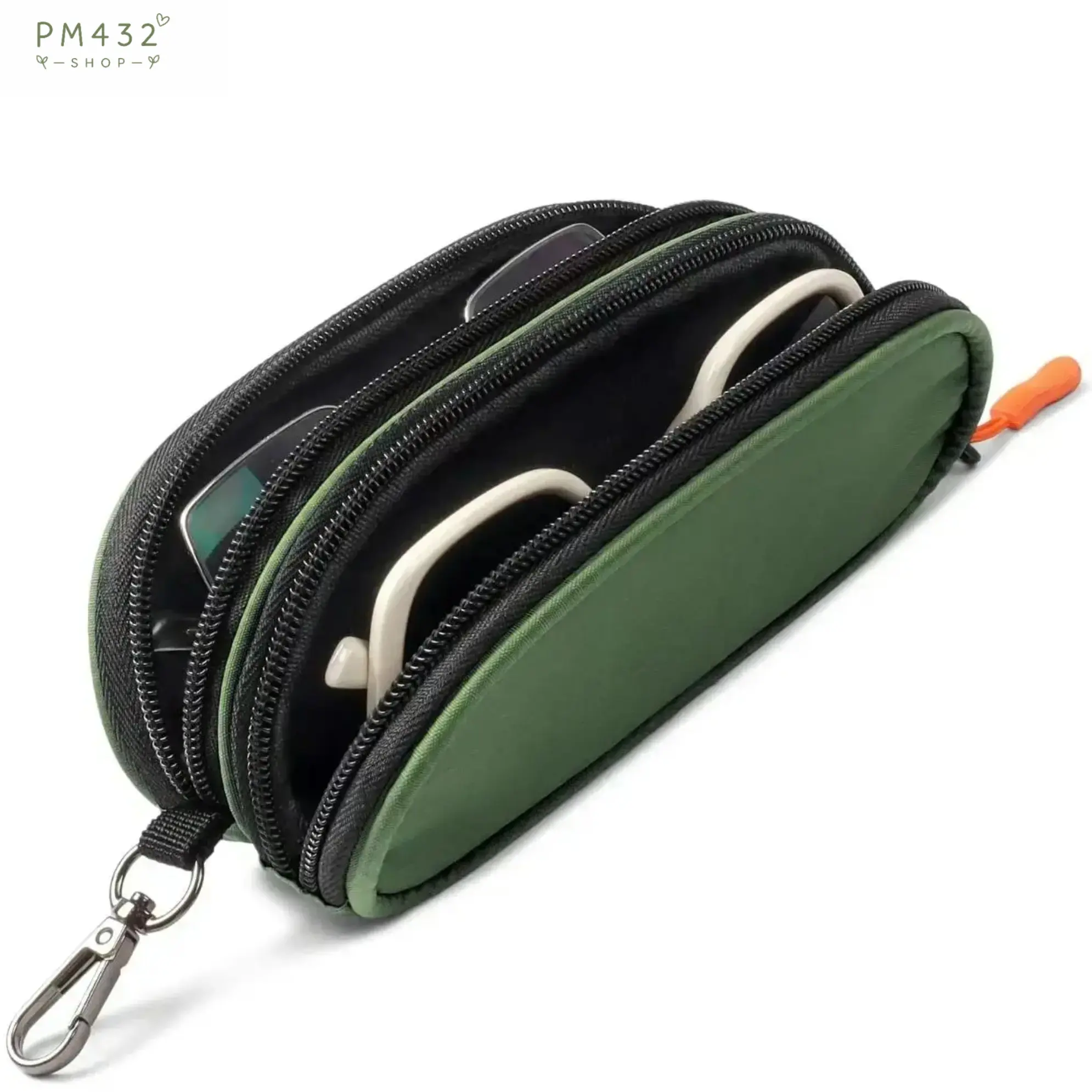 Dual Compartment Sunglasses Case with Zipper, Portable Soft Eyeglasses Holder with Keychain Clip, Lightweight Glasses Storage Organizer for Travel, Gym, Outdoor Activities and Daily Carry for Men and Women
