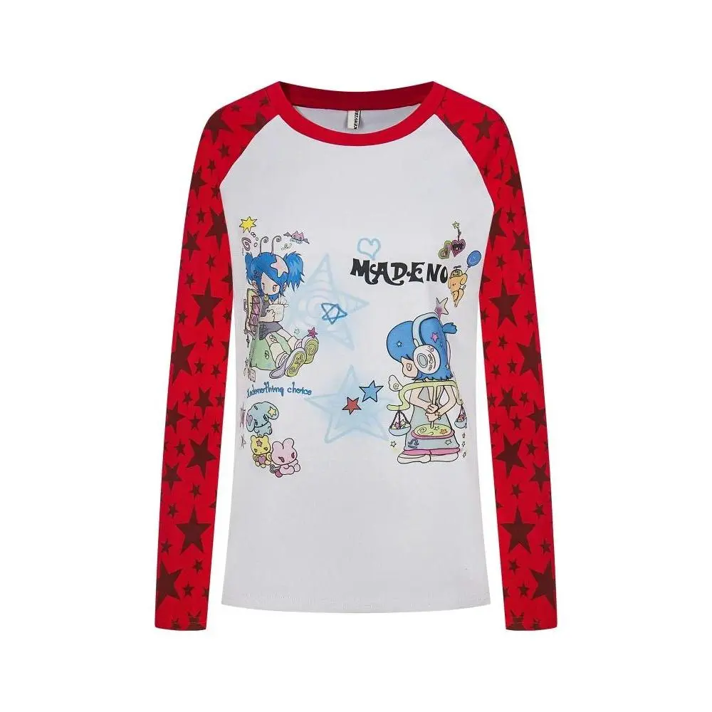 HOUZHOU White Anime Graphic Juminocore Women T-Shirts Harajuku Yellow Long Sleeve Japanese Style Tees Slim Sweet Aesthetic