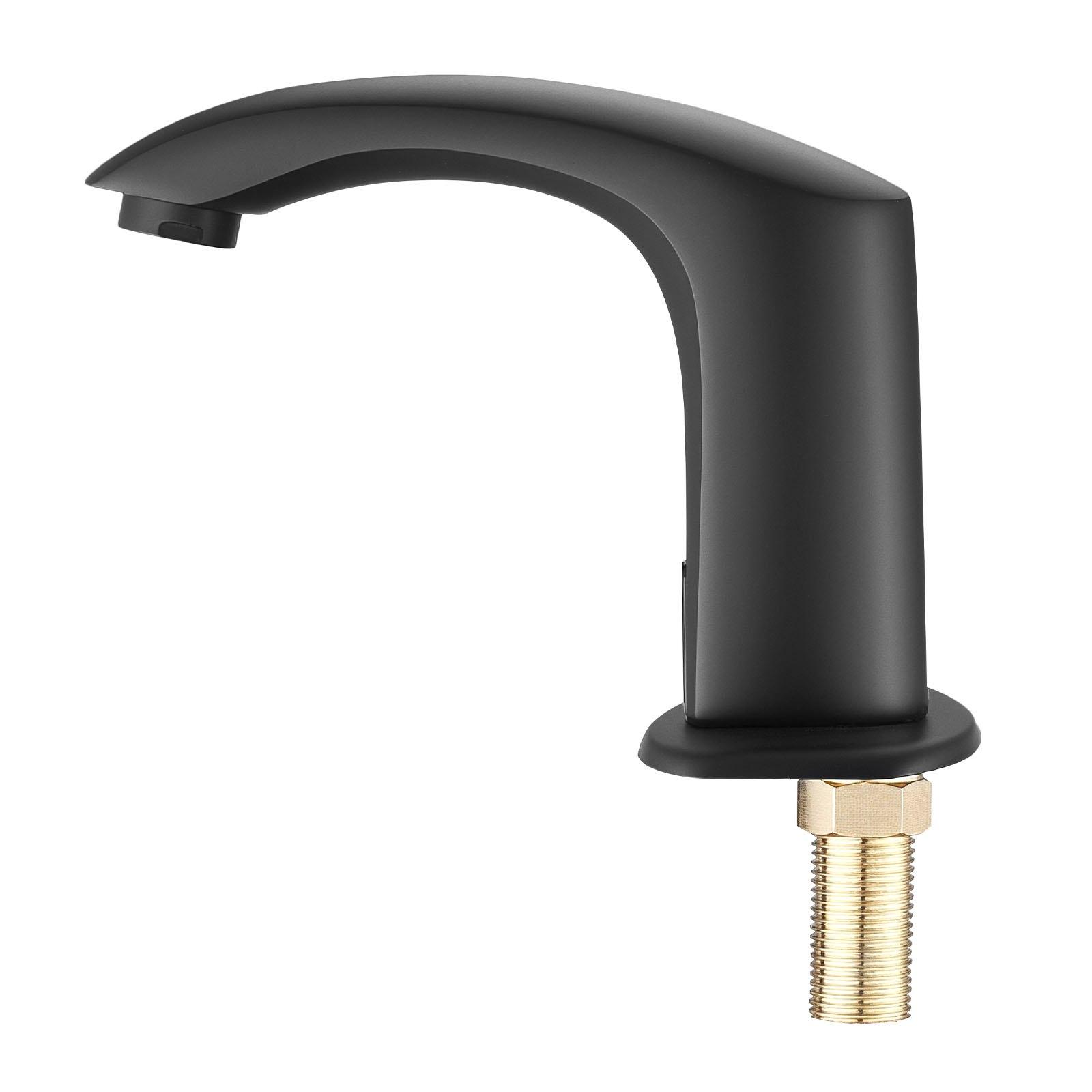 VEVOR Touchless Bathroom Sink Faucet, Automatic Motion Sensor Restroom Toilet Faucet with Hole Cover Plate, Battery Operated,Adjustable Temperature for 9/16 in Pipe Commercial Lavatory,Matte Black