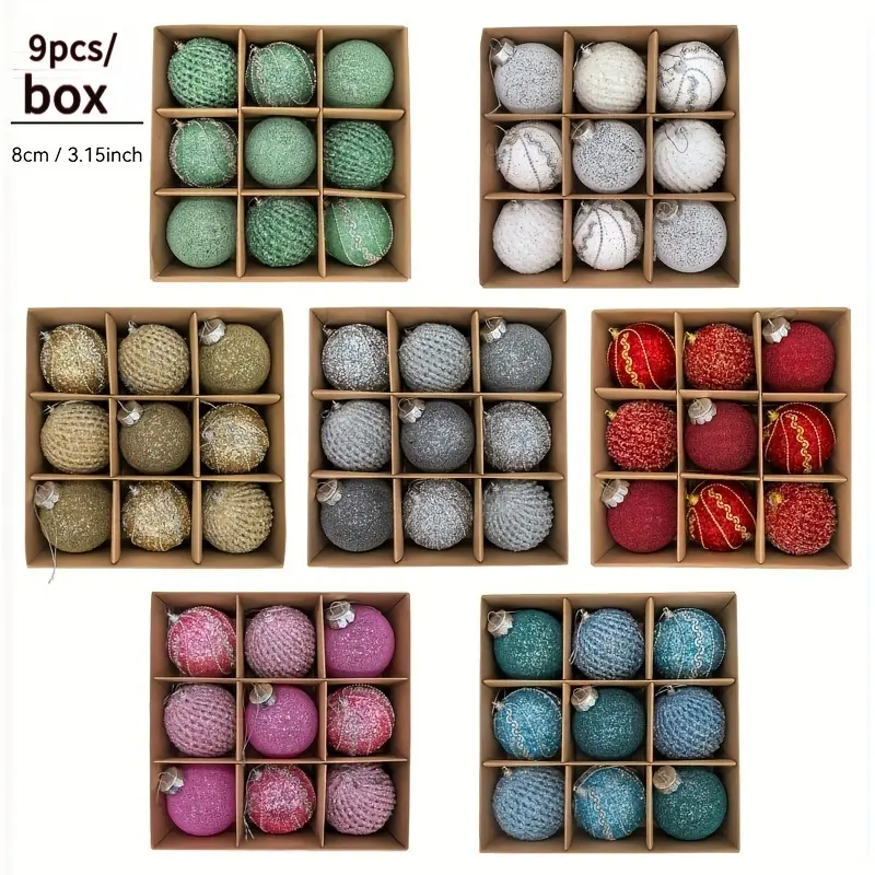 9pcs/ box Christmas tree hanging ball Christmas decorative ball Christmas scene layout ball sequins glitter ball pendant, high-end boutique Christmas decorative ball.