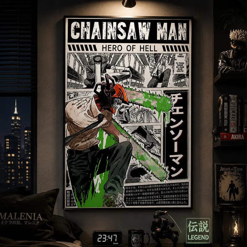 Denji Chainsaw Man Anime Art Print, High-Quality Canvas Print, Japanese Popular Wall Decoration for Room, Home Aesthetic Decor, Anime Room Decor, Manga Wall Art, Otaku Room Decor