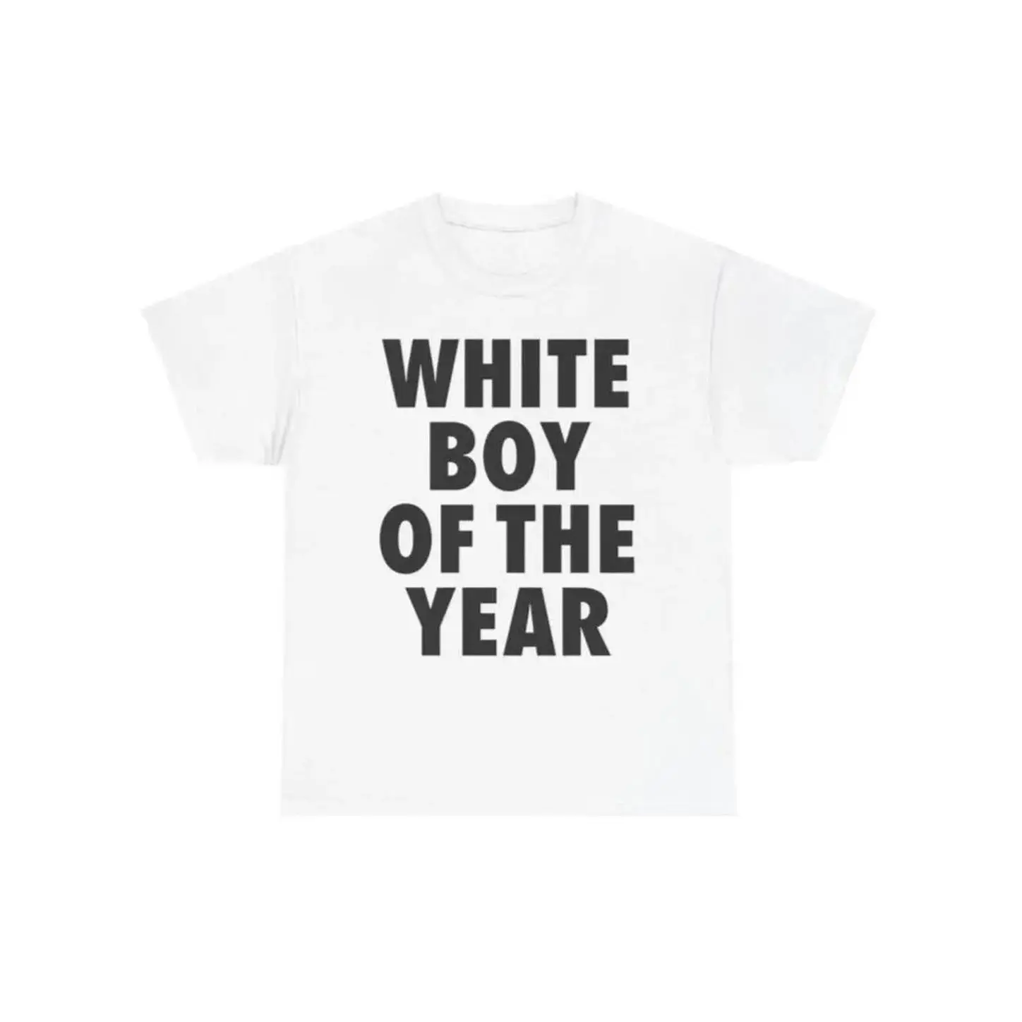 Men's 100% Cotton Oversized Streetwear T-Shirt - "White Boy Of The Year" Viral Meme Graphic, Classic Short Sleeve, Round Neck, Soft Hem, Casual Mens Tops, Shortsleeve