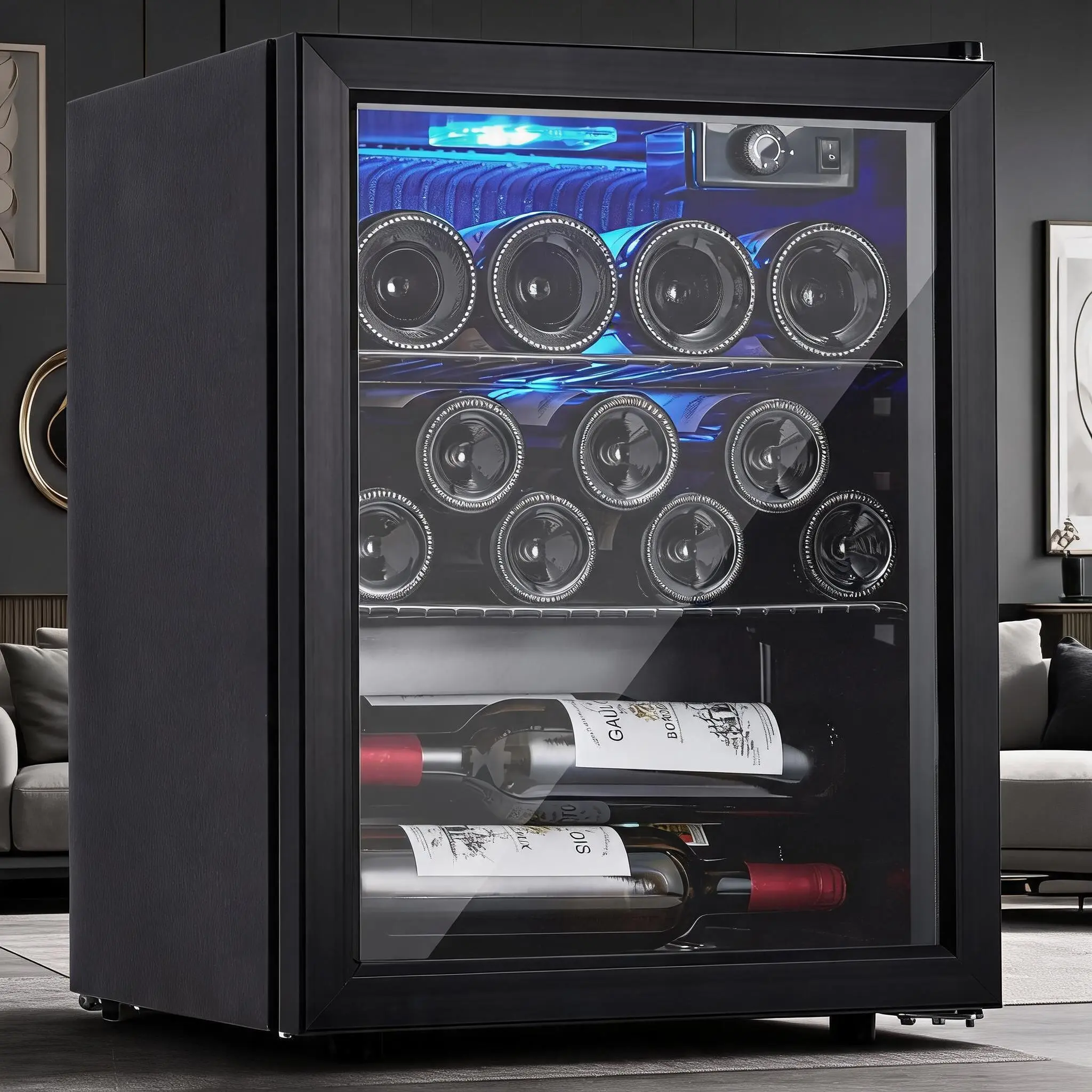 Compressor Wine Cooler Refrigerator - 18 Bottle Freestanding Mini Fridge , Digital Thermostat (40°F-61°F), Perfect for Red/White Wine, Champagne, Beer - Compact Countertop Design for Home/Office/Bar