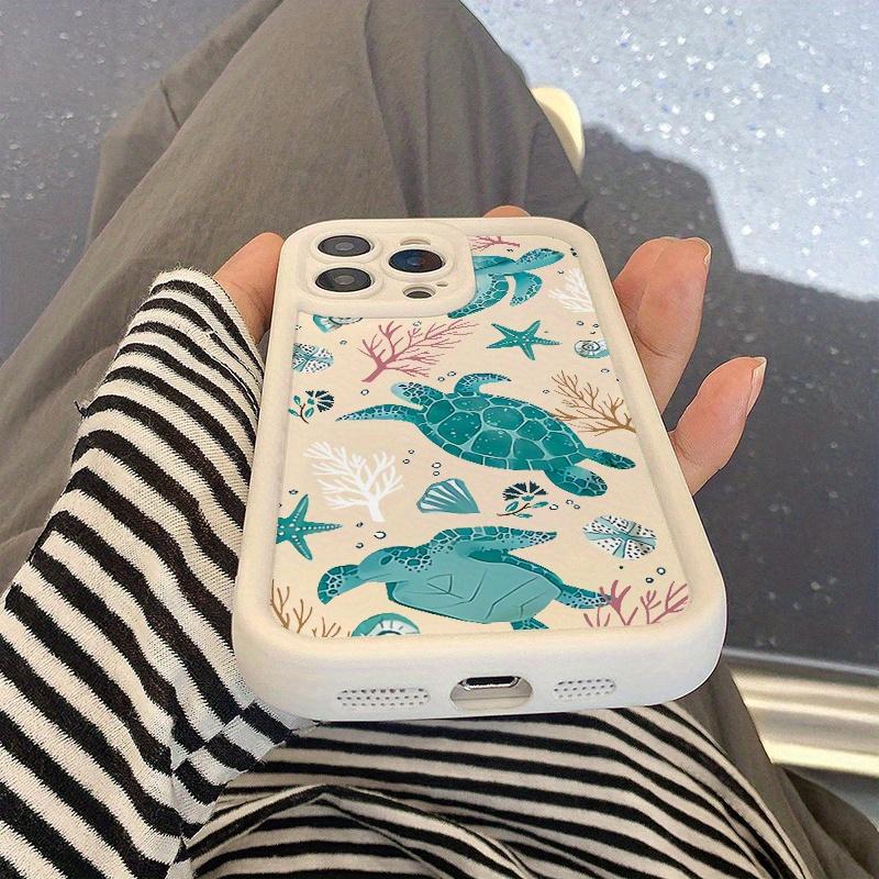 A Pure White Phone Case with a Blue Sea Turtle Design, Made of High Bamboo And Silicone, Providing Full Protection Against Drops, Compatible with for iPhone 17 E Air Pro ProMax iPhone16 15 14 Plus 13 12 Mini 11 X XS XR