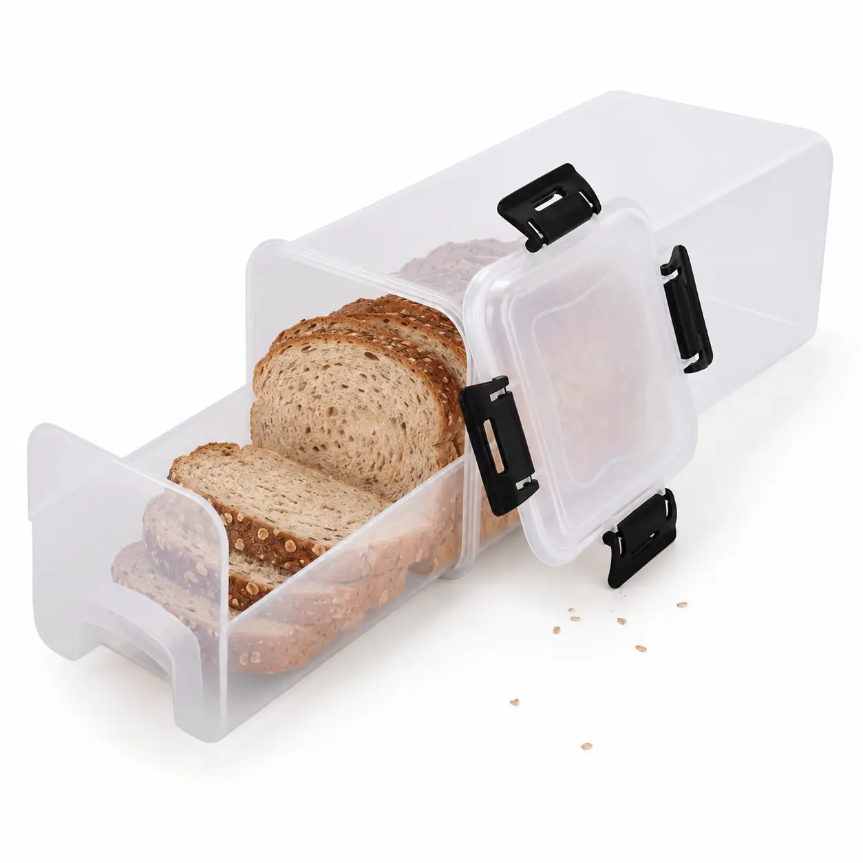 Camping Airtight Plastic Bread Storage Container - Loaf Box with Sealed Lid, Tray Drawer for Sliced Toast & Sandwich Bread, Portable for Picnic Cooler & Backpack,hard,straight