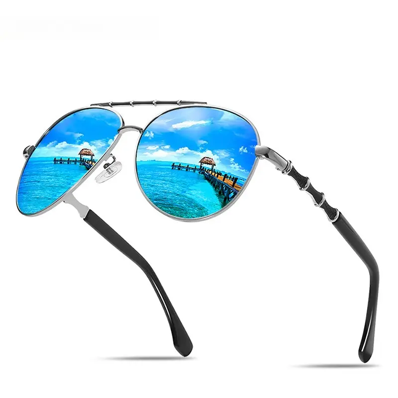 Retro Aviator Polarized Sunglasses for Men Women, Bamboo-Joint Metal Frame Mirrored Lens UV400, Classic Pilot Style Fishing Driving Shades, Trendy Outdoor Sport Eyewear