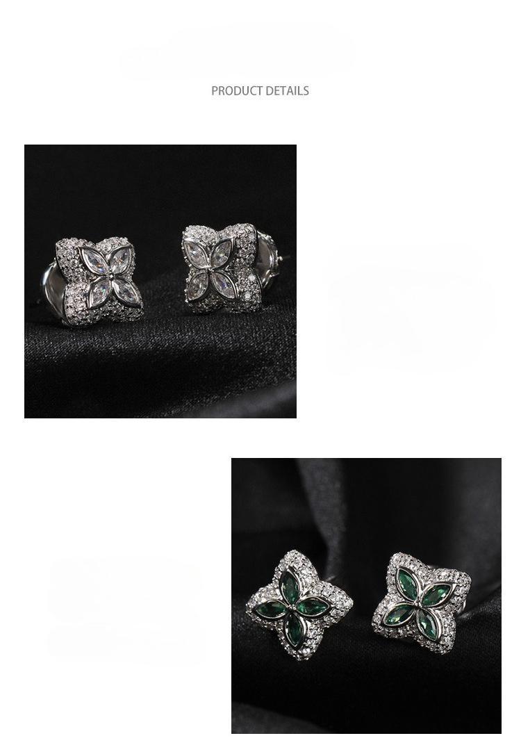 [ICE HUE]18K Gold Vacuum Plated Copper with 5A+ Sri Lanka Colorful Zircon Dopamine Clover leaf Earrings Miami Italy Mexico & Micro Inspired for Women & Men Luxury Jewelry,Daily Wear,Casual Fashion,Gift Idea,Chicano,Classic,Hip Hop,Simple,Sporty Style