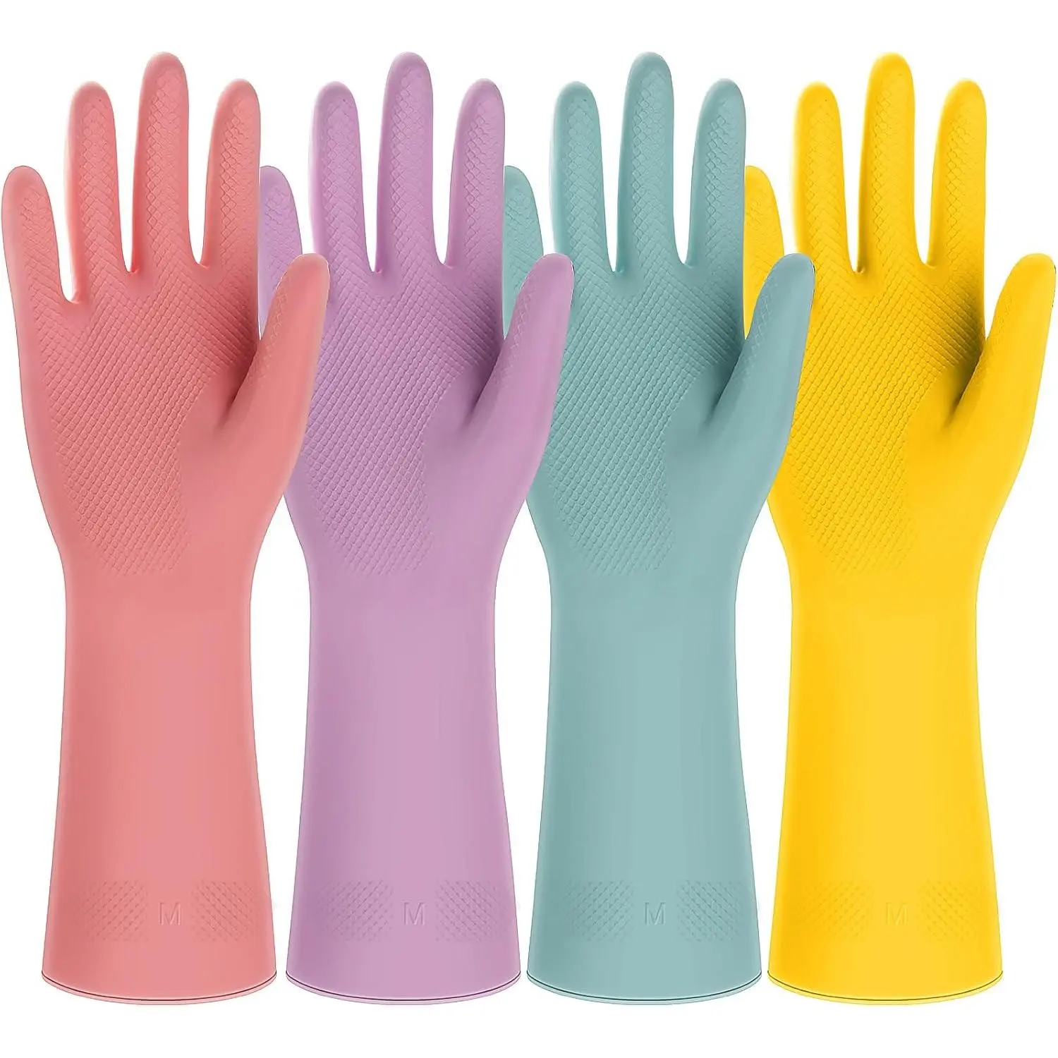 4 Pairs Rubber Kitchen Dishwashing Gloves - Colorful  Household Cleaning Gloves Outdoor Chores for Women & Men (Medium)