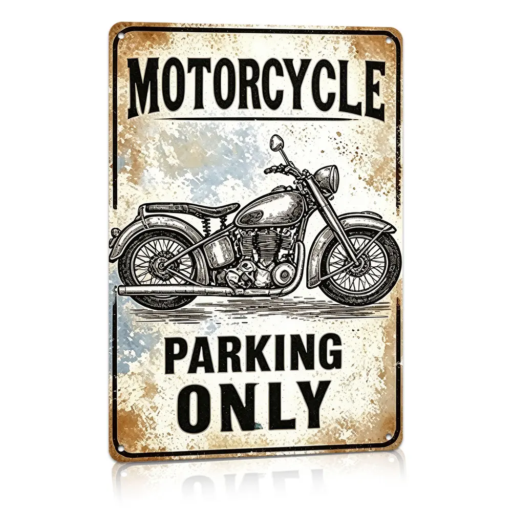 Motorcycle Parking Only Flat Printed 8x12 Inch Weatherproof Rust-Proof Aluminum Metal Sign Vintage Bike Sketch Decor Design Outdoor Wall Art, Parking Sign For Motorcycle Lovers