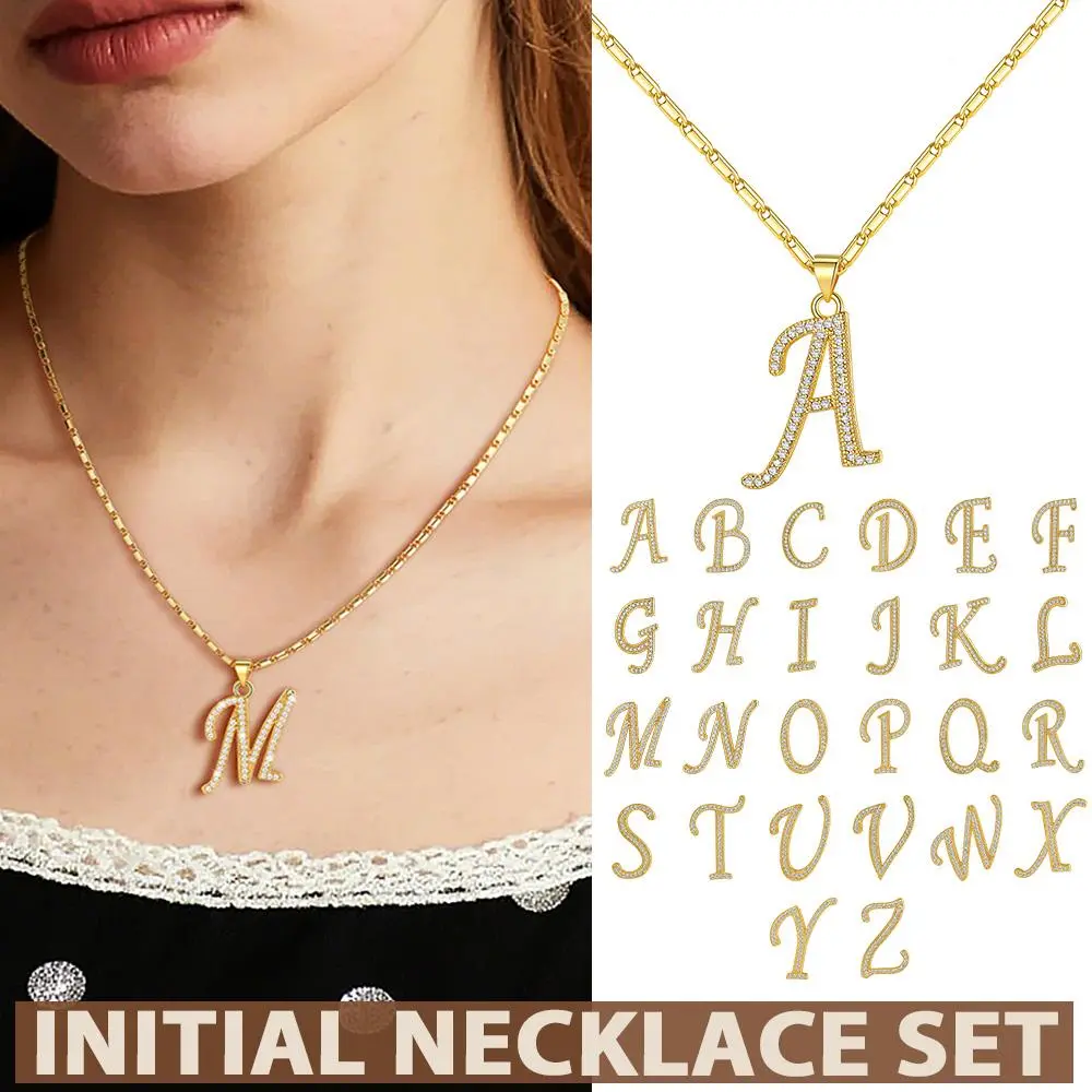 FindChic 14K Gold Plated Initial Necklace Set with Tennis Chain Choker Hypoallergenic Classic Casual Daily Sparkling Bling Cubic Zirconia Gold Silver Name Letter Necklace Stack Jewelry Set Gift for Women Girls