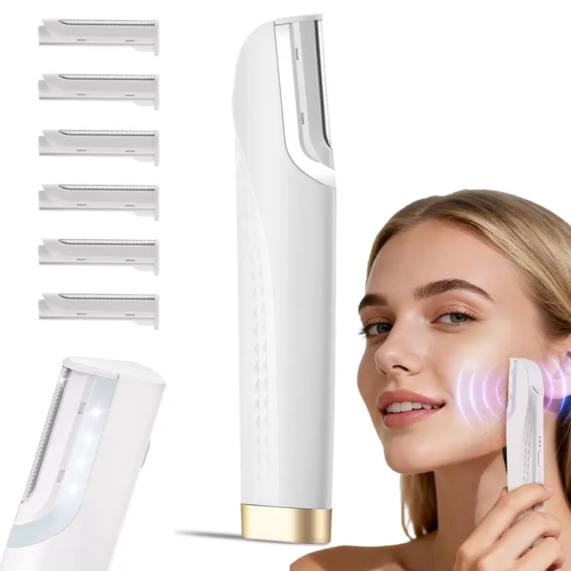Sonic Dermaplaning Razor for Face Hair Trimmer, Sonic Dermaplaning Tool with 6 Blades, Facial Hair Remover for Peach Fuzz & Eyebrows, Facial Hair Removal