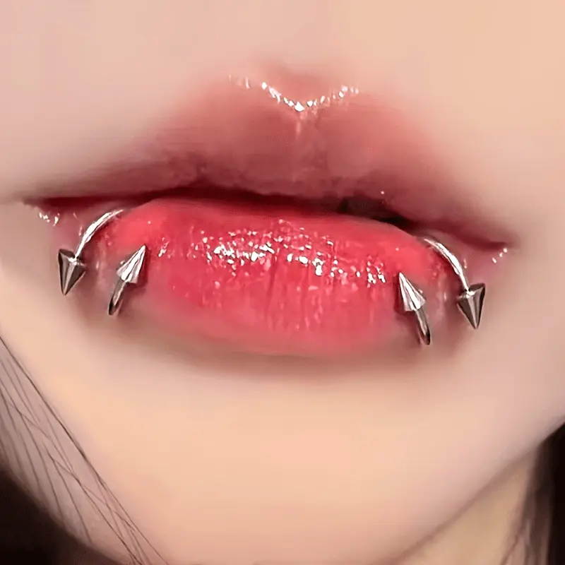 Women's 2-Piece 316 Stainless Steel S-Bar Pointed Cone Piercings Jewelry for Lip Ring, Ear Bone Piercing