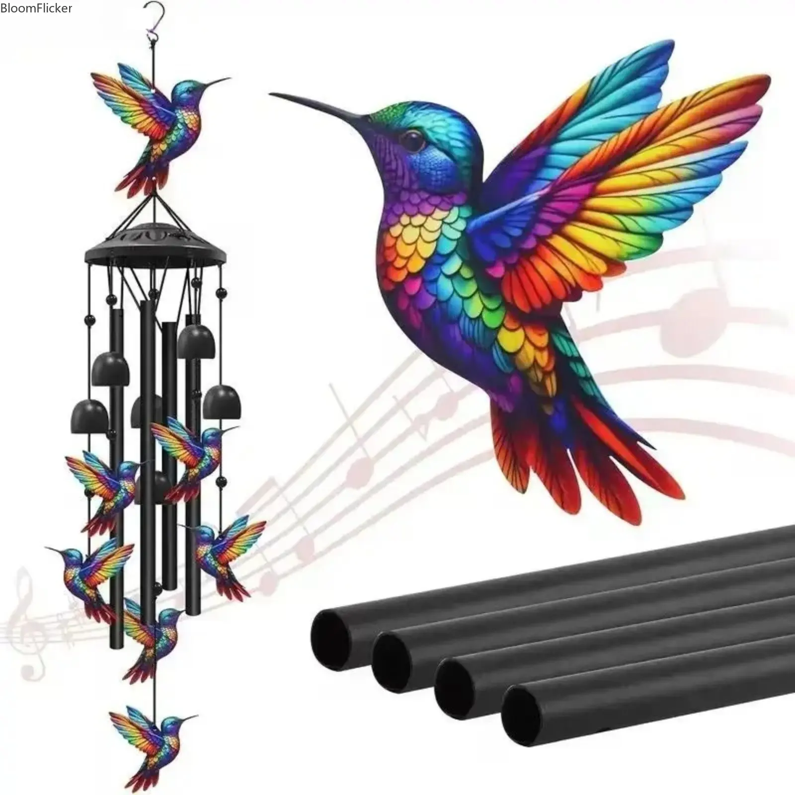 Colorful Rainbow Hummingbird Wind Chime, Vintage Metal Tube & Bell Wind Chime, Melodic Sound, Bird Lover Gift, Outdoor Garden Patio Home Decor, Soothing Soundscapes