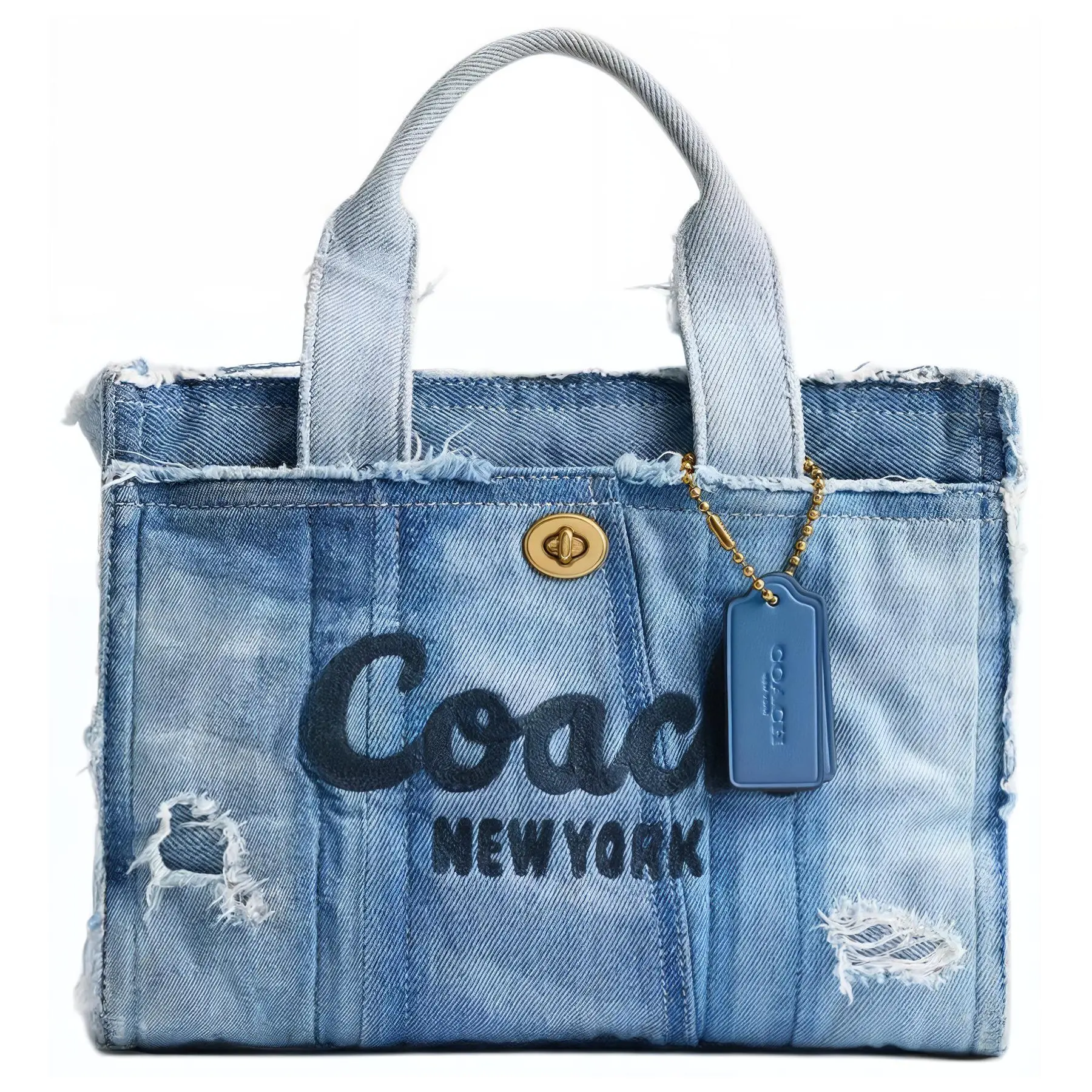 COACH Cargo Bolso 26 Embroidered Denim Tote Bag for Women, Medium Size, Jean Blue