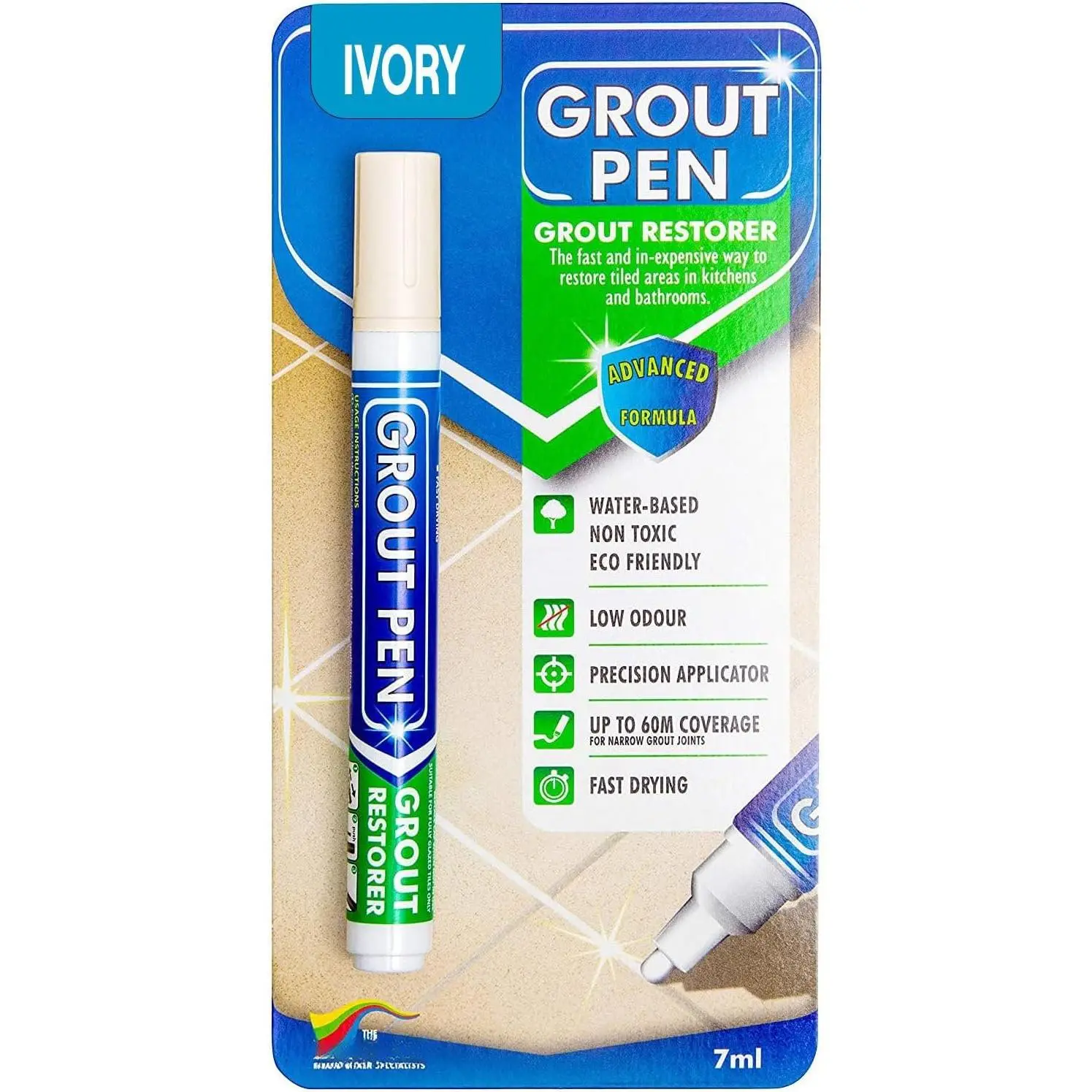 Grout Pen  Tile Grout  Marker Restorer - Narrow 5mm Tip (7mL) |  Grout Line Refresher for Kitchen & Bathroom, Colorant and Sealer Pens for Cleaner Looking Grout Lines -