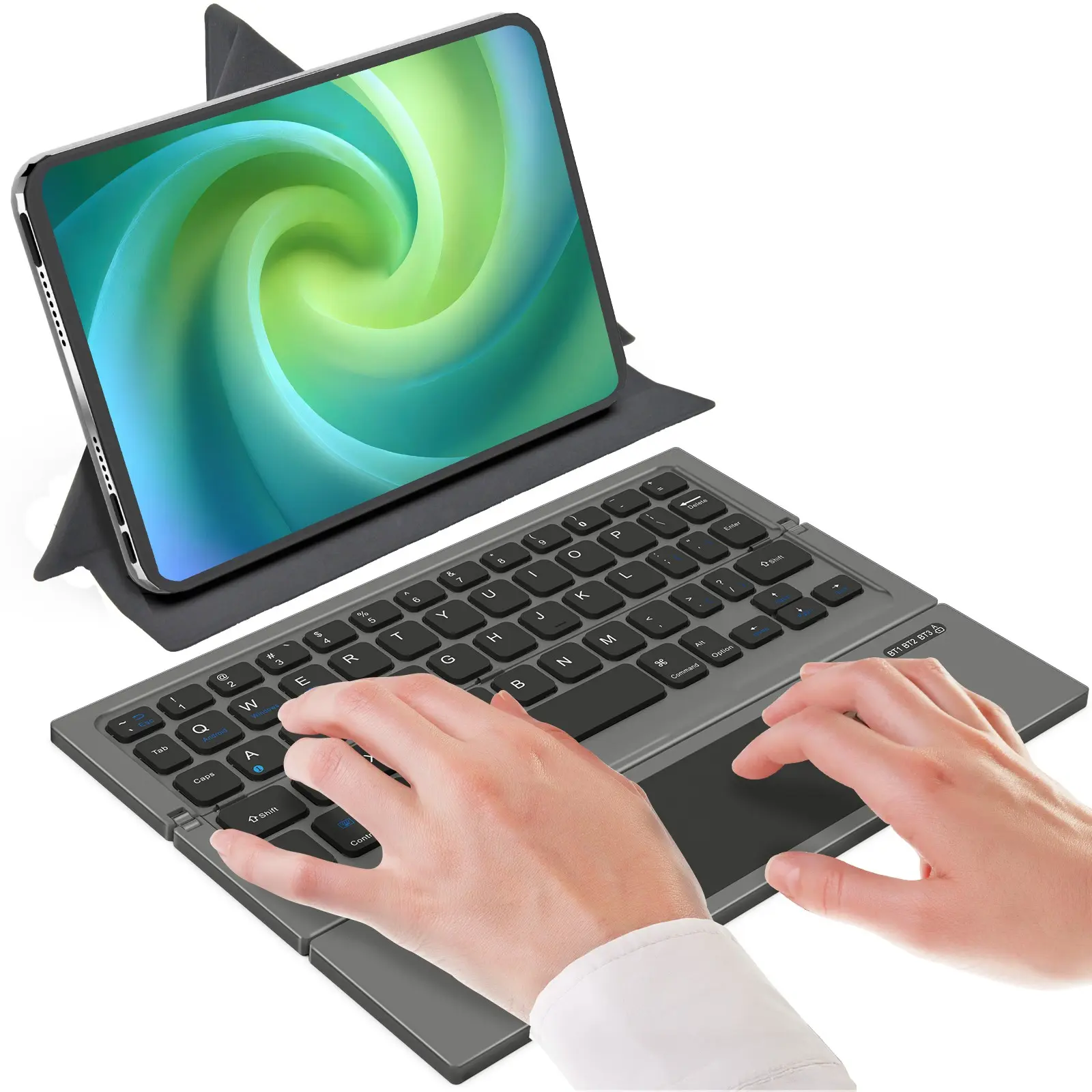 Portable Foldable Bluetooth-compatible Keyboard, Rechargeable Wireless Keyboard with Touchpad, Compatible with iOS Android Windows, Ideal for Business Travel