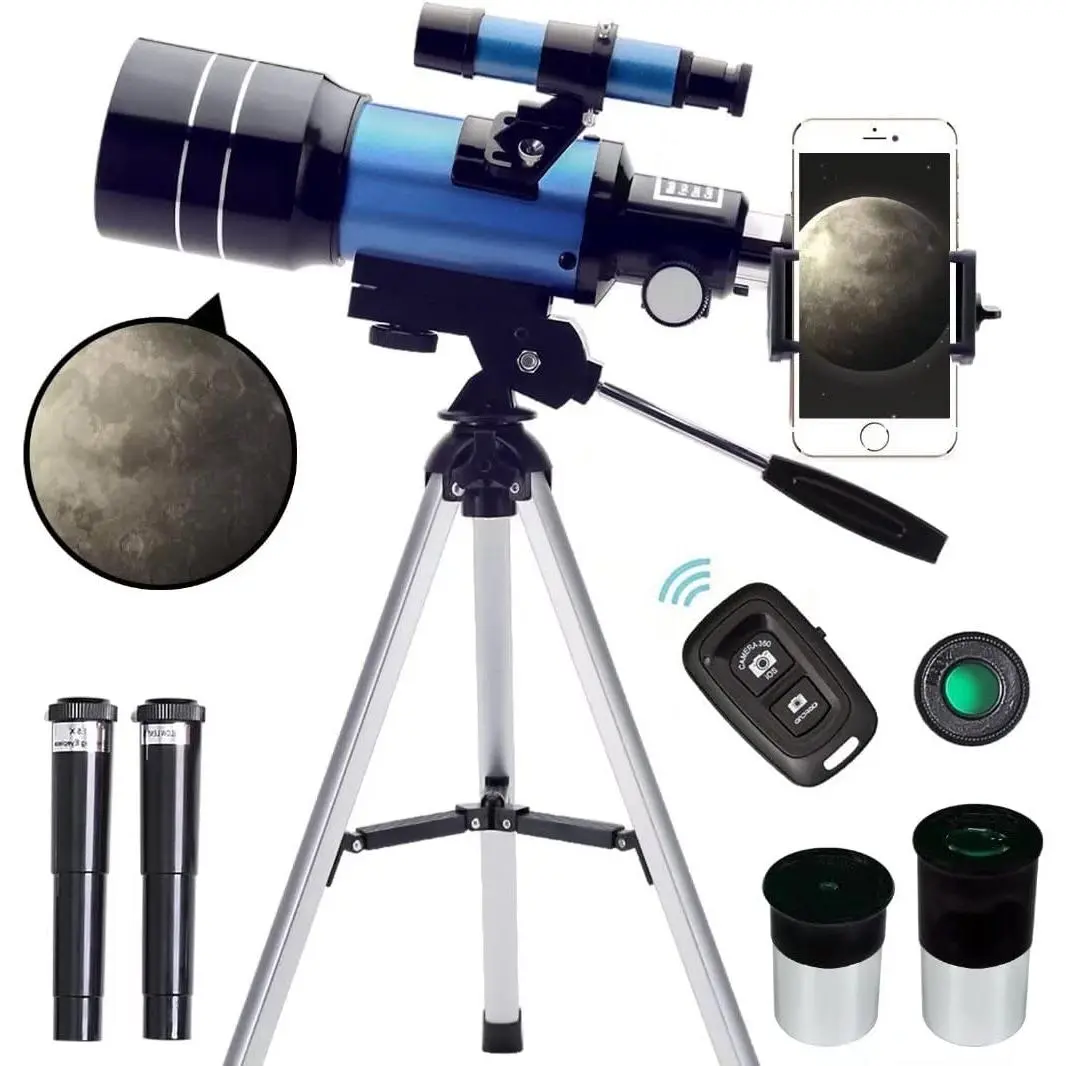 Telescope for Adults & , 70mm Aperture (15X-150X) Portable Refractor Telescopes for Astronomy Beginners, 300mm Professional Travel Telescope with A Smartphone Adapter&  Remote