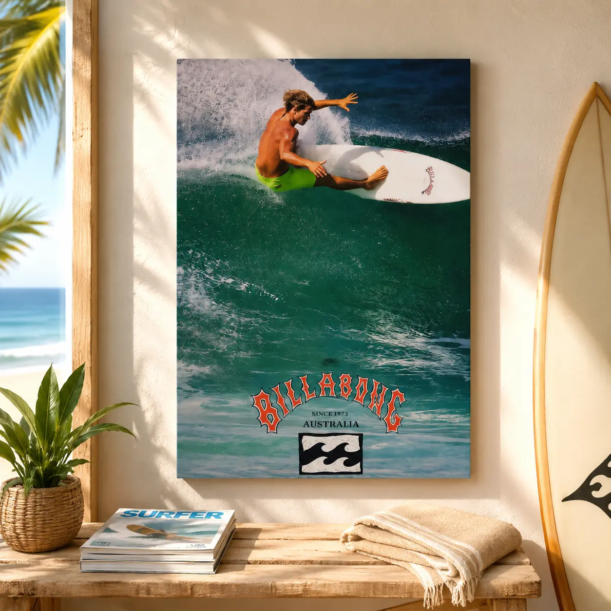 Vintage 90s Surfing Poster |   Retro Coastal Canvas Wall Art for Bedroom & Living Room