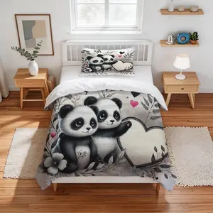 Panda Themed Printed Duvet Cover Set, 1 Duvet Cover With 1/2 Pillowcase (Excluding Core And Pillow), Suitable For Teenagers And Adults In Bedrooms, Dormitories, And Guest Rooms, Suitable As a Gift And Decoration