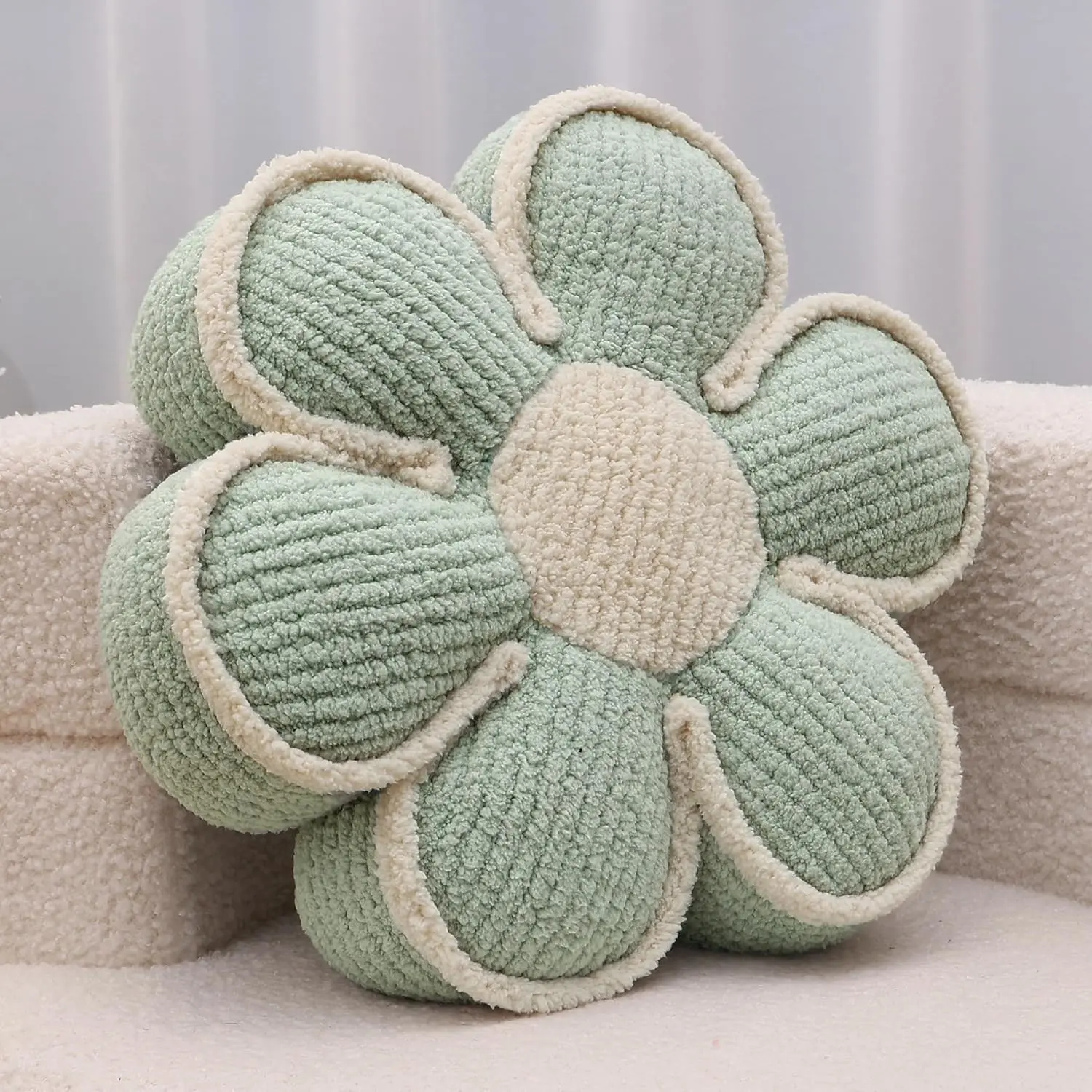 Flower Pillow 16" Sage Green Cute Daisy Decorative Throw Pillows for Bed | Daisy Shaped, Soft and Fluffy, Floor Cushion for Kids Girls, Back Cushion, Cuddling Pillow, for Bedroom Room Decor Aesthetic