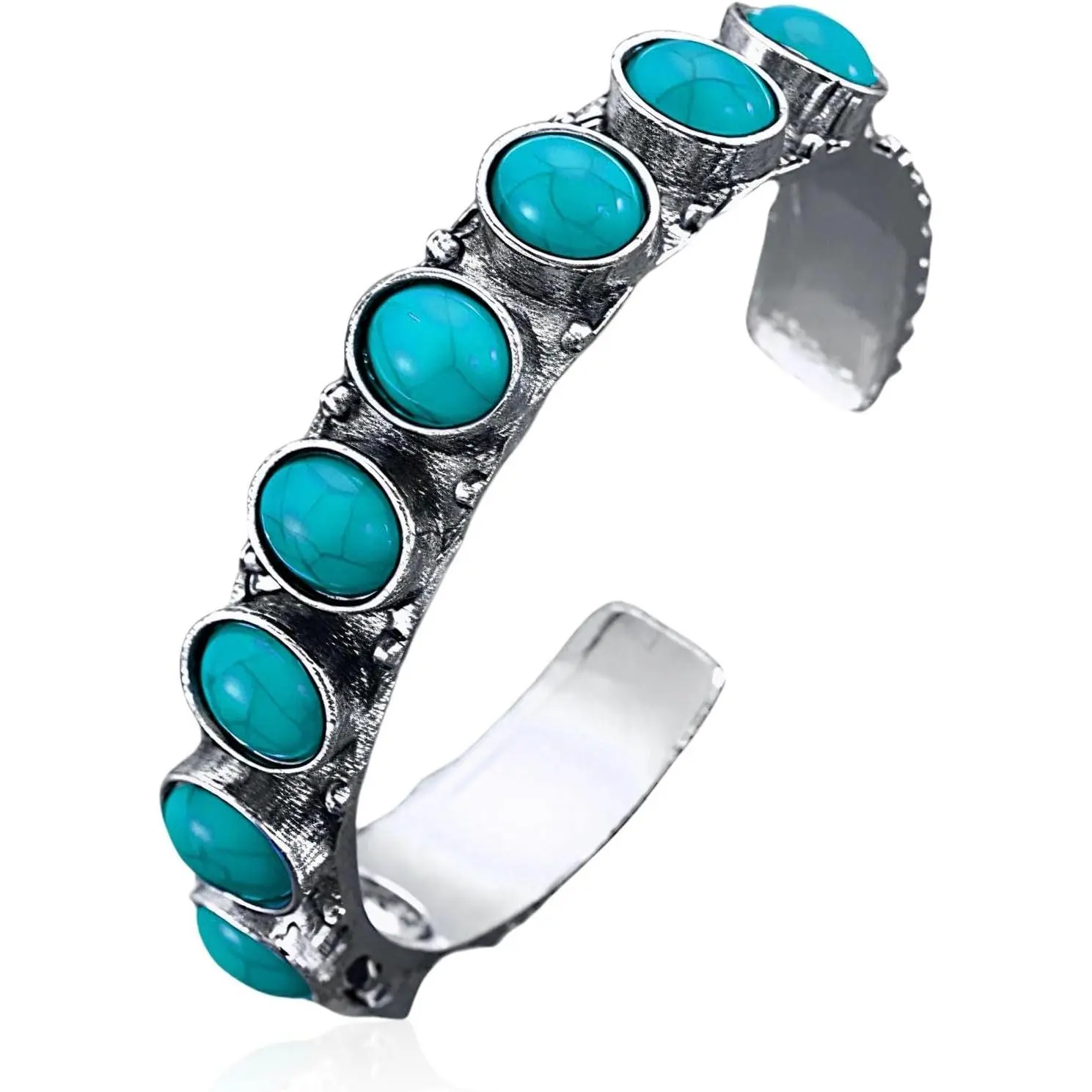Rustic Bohemian Turquoise Cuff Bangle Bracelets for Women   Open Bangle Tribal