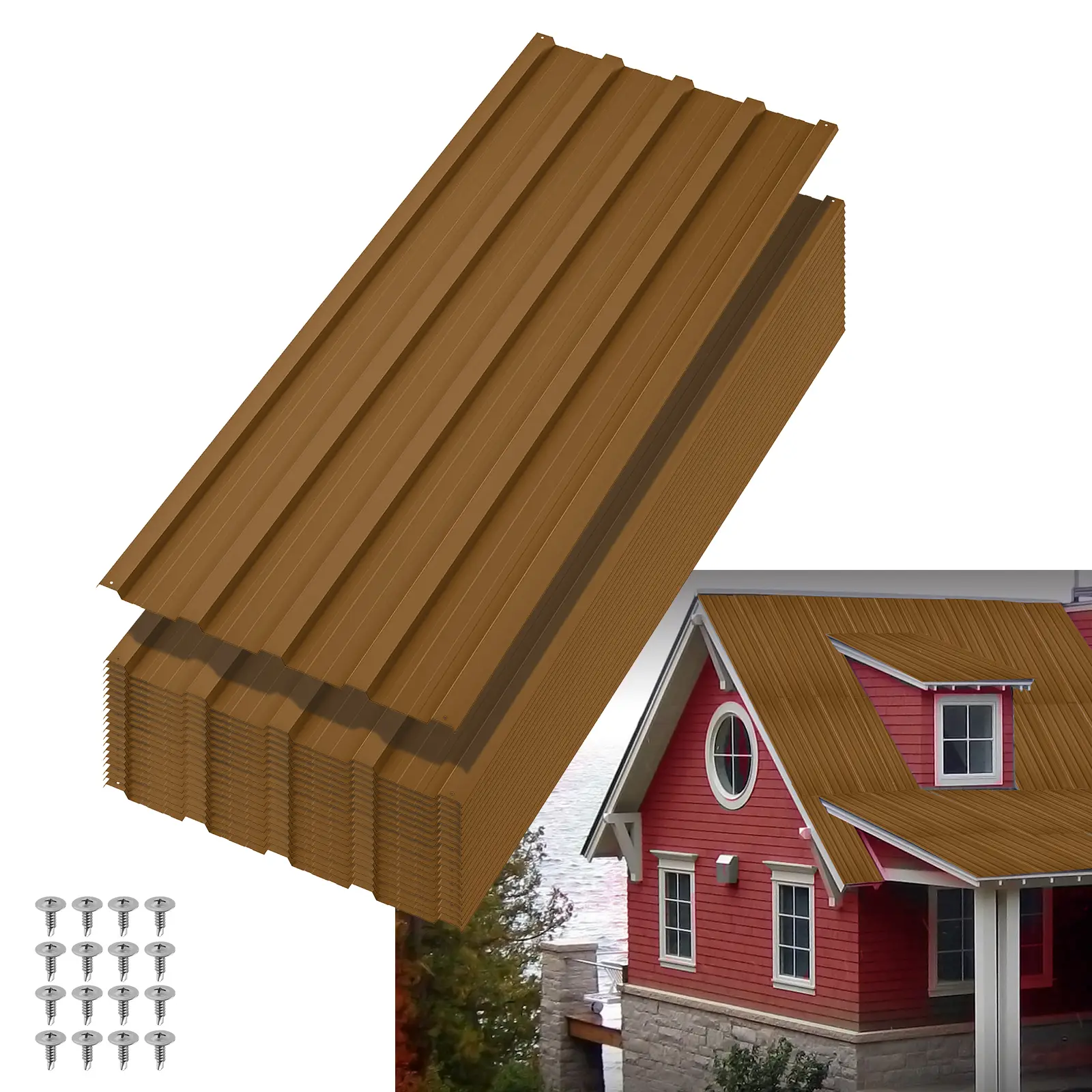 3.54 ft/5ft/6ft Corrugated Metal Roofing Panels, Heavy Duty Galvanized Steel Sheets with Waterproof & Rustproof Finish for Carport, Garage, Porch & Patio, 20pcs
